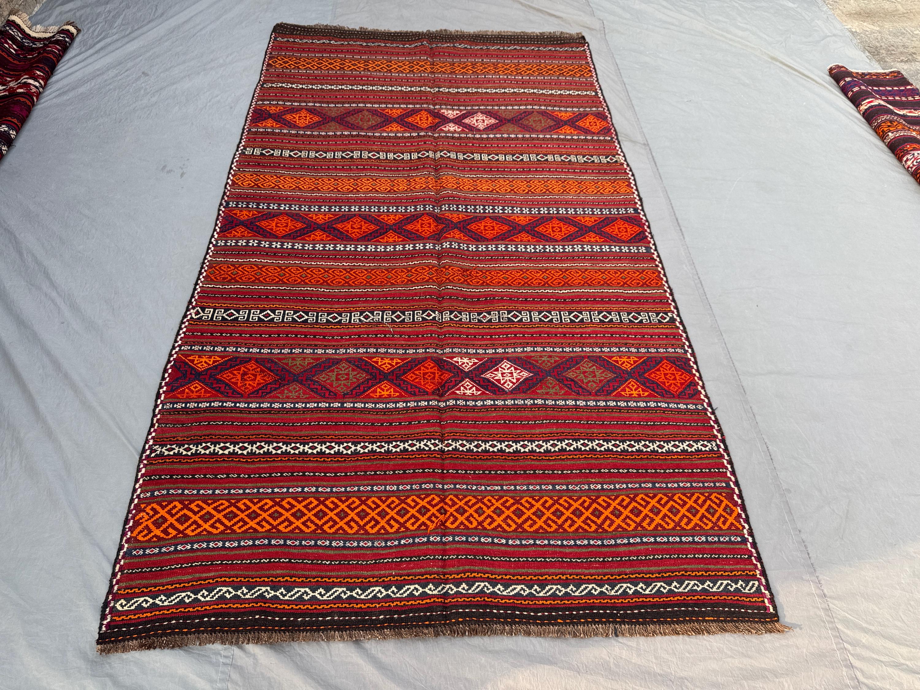 6 x 10 ft Afghan Hand Woven Vintage Flat Weave Kilim One of a Kind Large Area Decor Rug Home Boho Decor Sumak Design