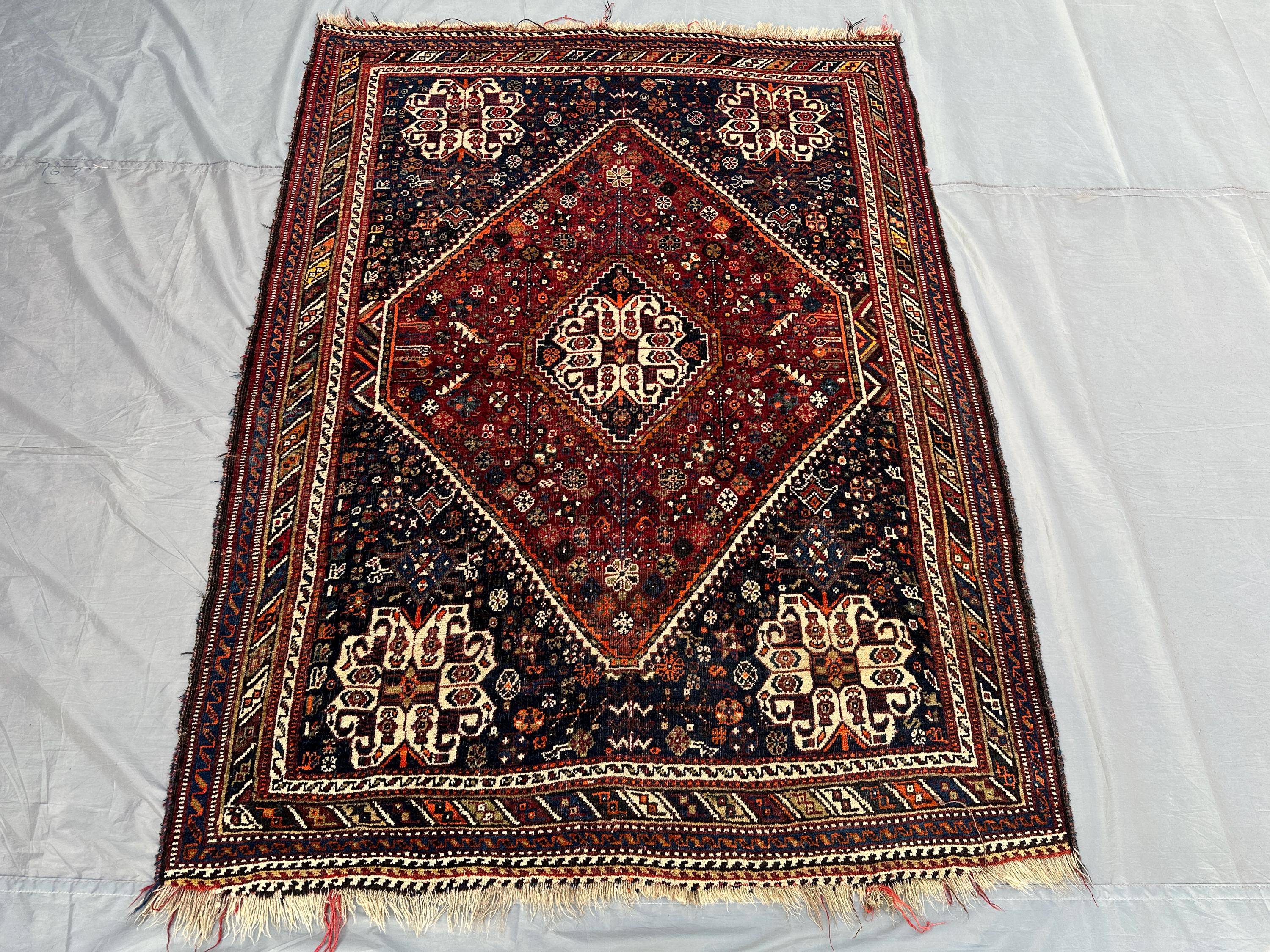 4.9x6.3 ft Antique 1930s Afghan Hand-Knotted Wool Rug, Tribal Caucasian Style Carpet, One-of-a-Kind Unique Geometric Vintage Wool Area Rug