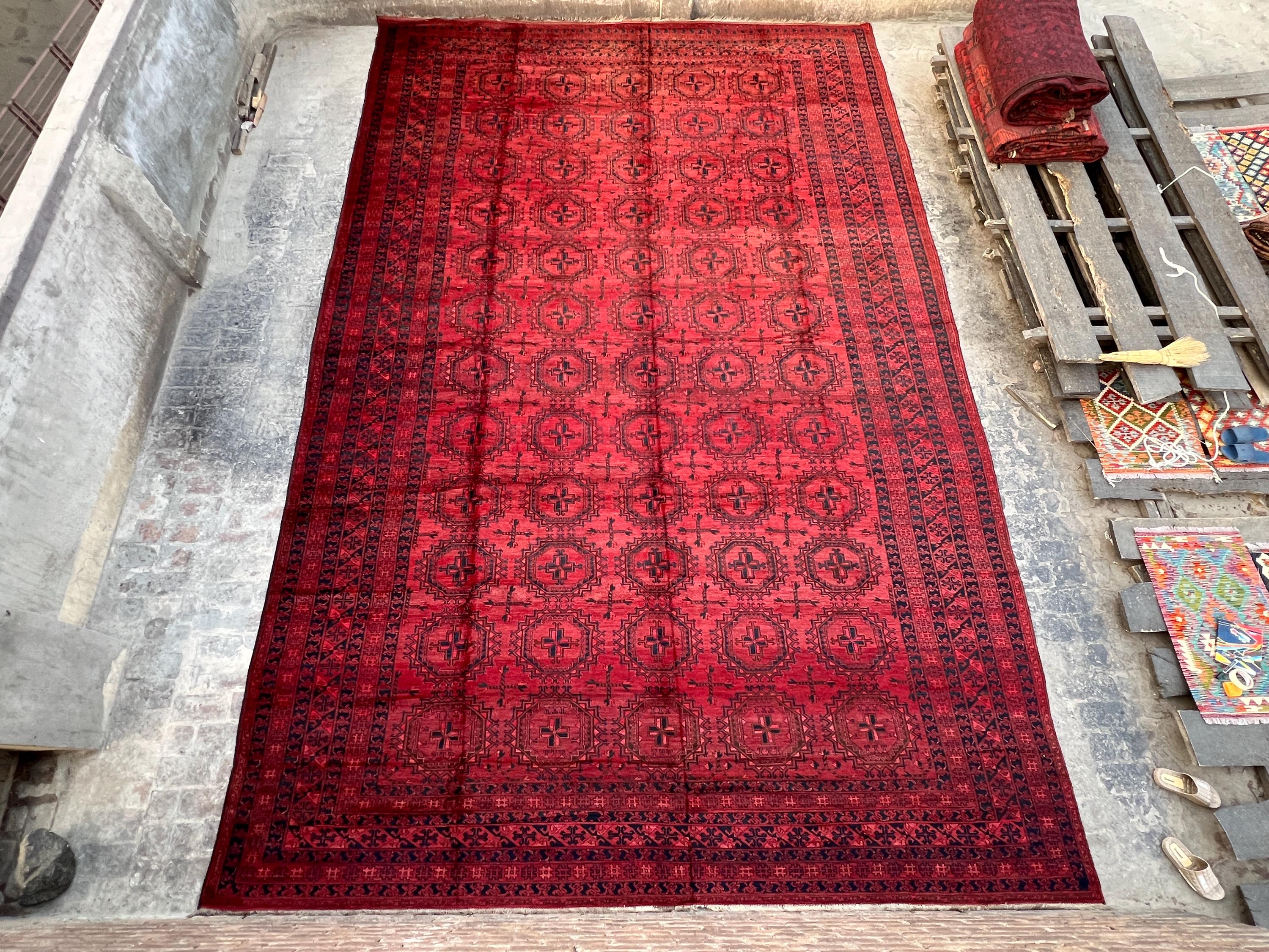 Antique Ersari Rug 13'1x19'10 ft | 1910s Turkmen Tribal Carpet | Large Red Wool Handmade | Rare Collector Floo