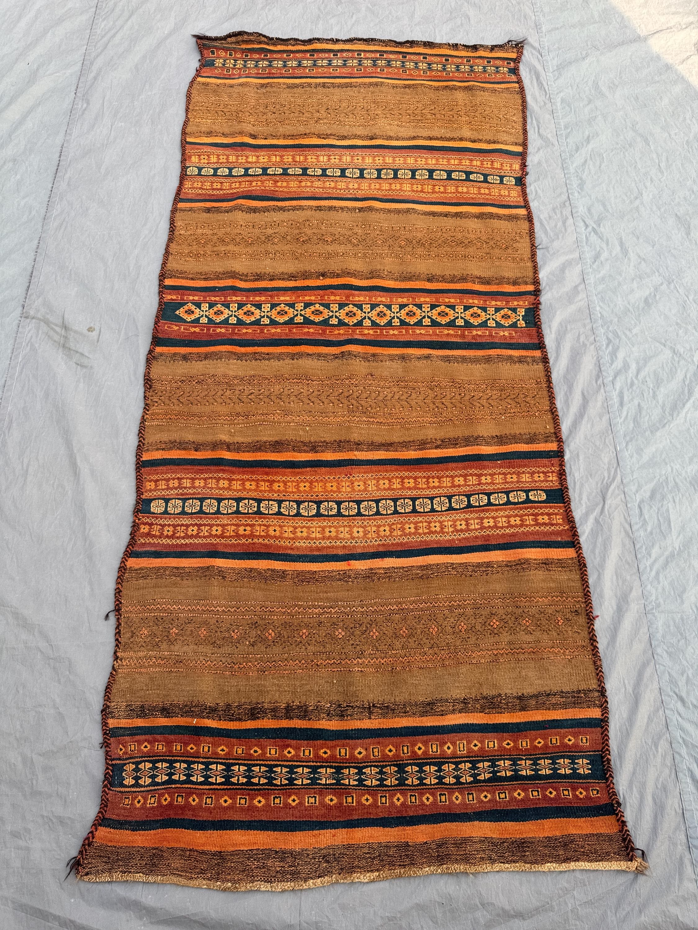 3'5 x 7'6 ft Afghan Antique Kilim Flat Weave No Pile Rug Handmade Wool Vintage Tribal Boho Decor Runner Hallwa
