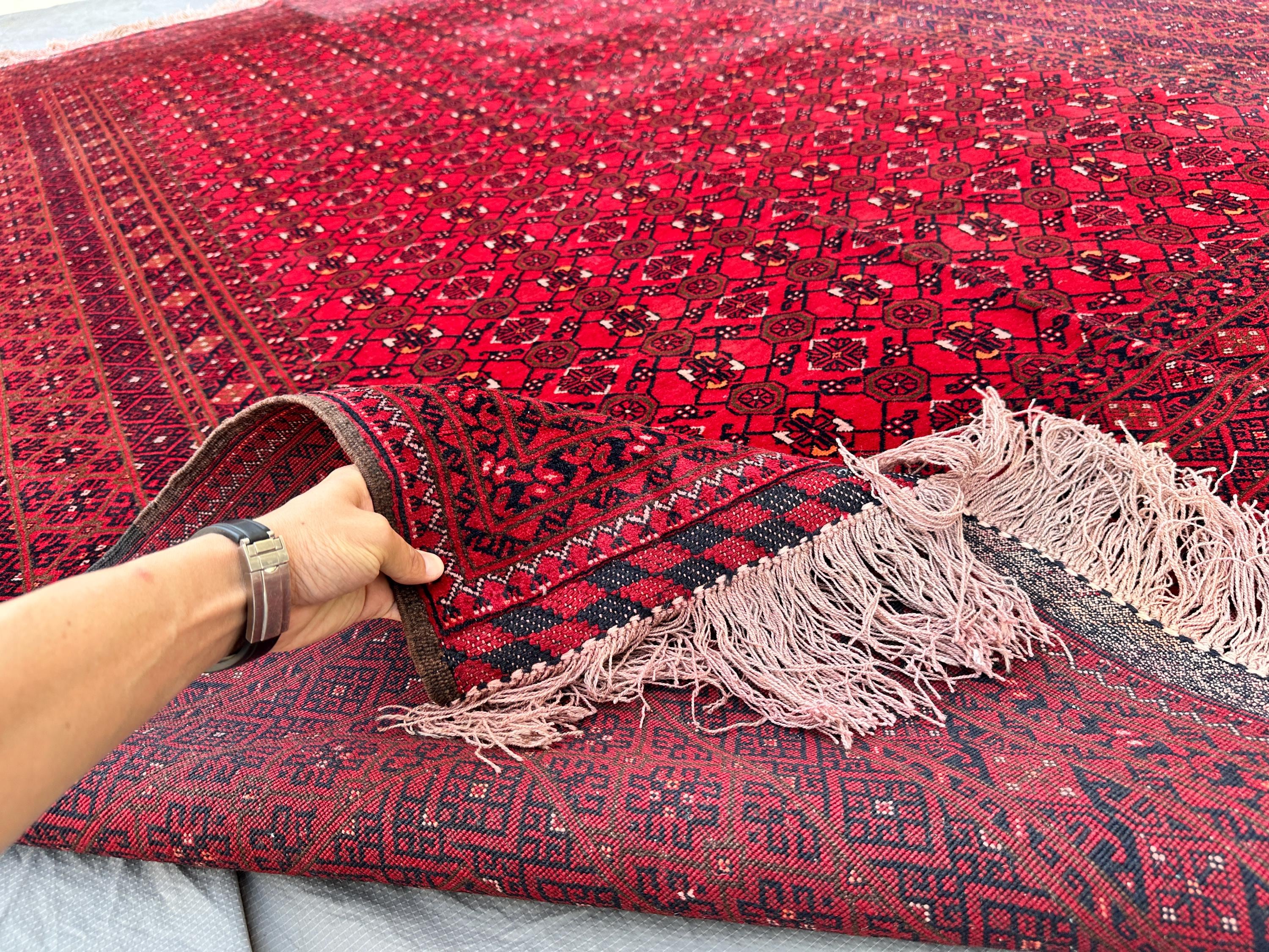Hand Knotted Wool Rug, Red Octagon Lattice, Burgundy Traditional Tribal Carpet