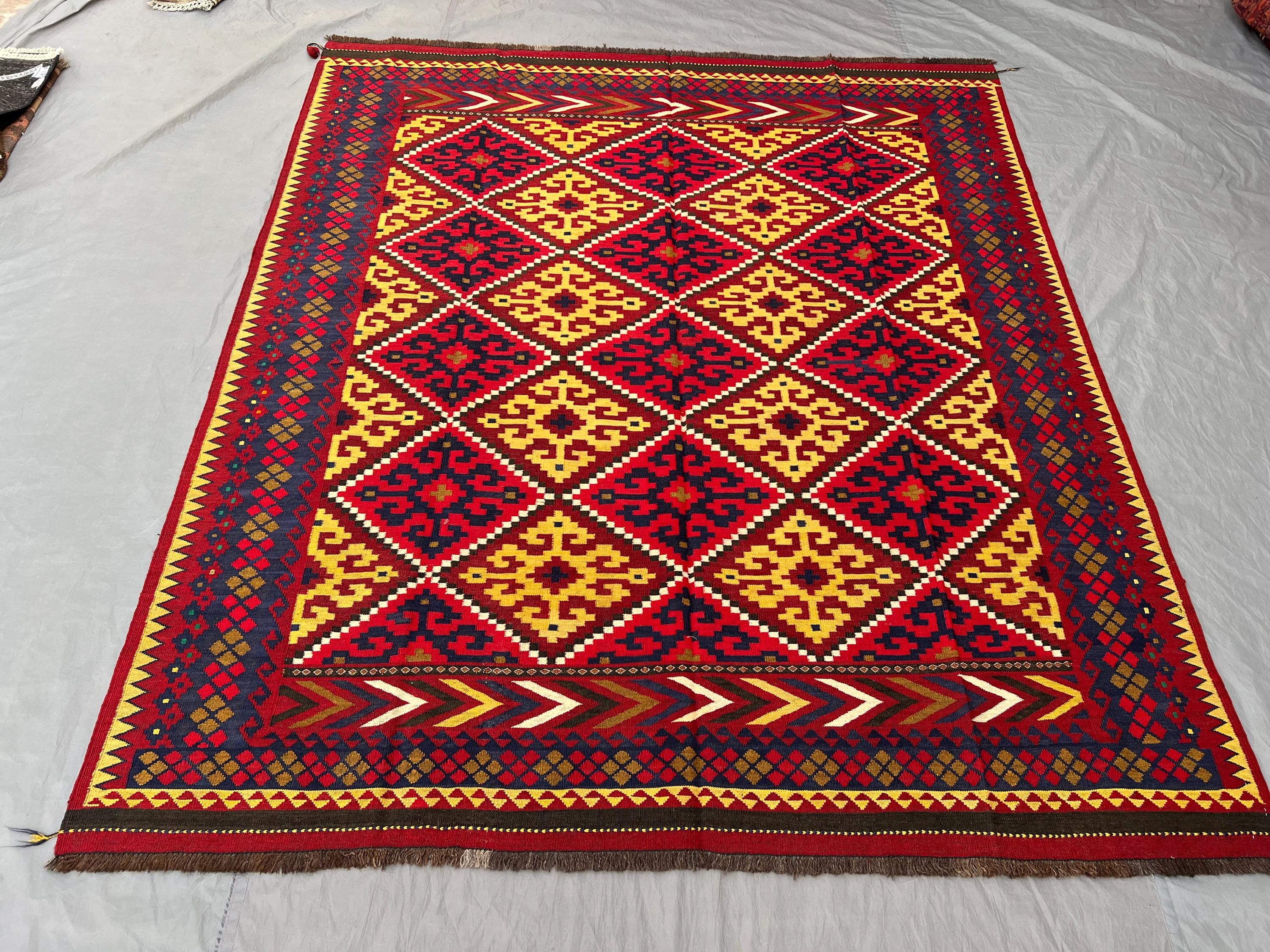 Afghan Hand-Woven Vintage Kilim | 6.6 x 7.10 ft (200 x 230 cm) | Unique Maldari Design | Flat Weave One-of-a-Kind | Living room Decor rug