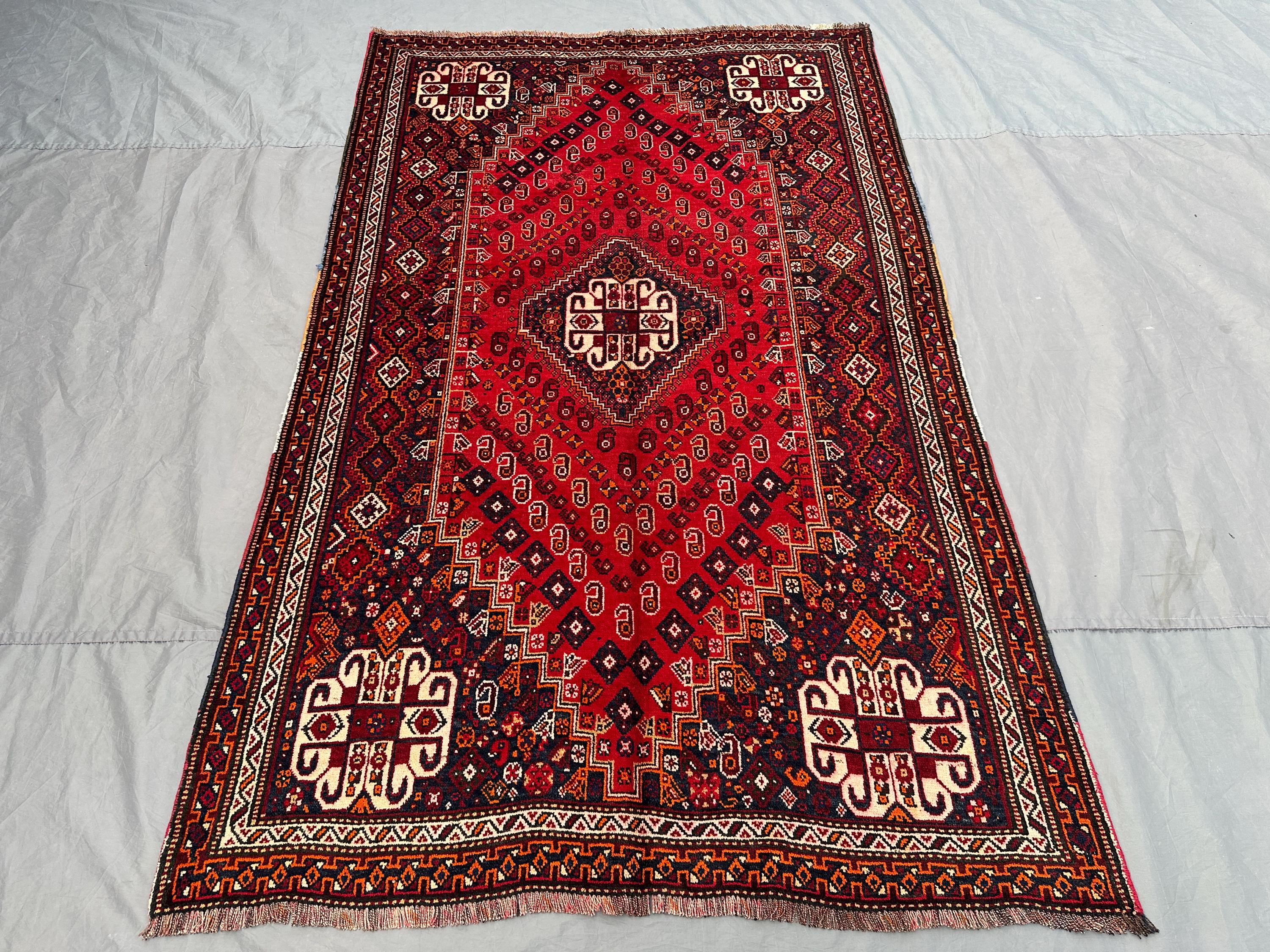 5x8 ft Vintage Afghan Hand Knotted Turkish Inspired Caucasian Style Rug Red Geometric Tribal Medallion rug Soft Pile | farmhouse decor rug