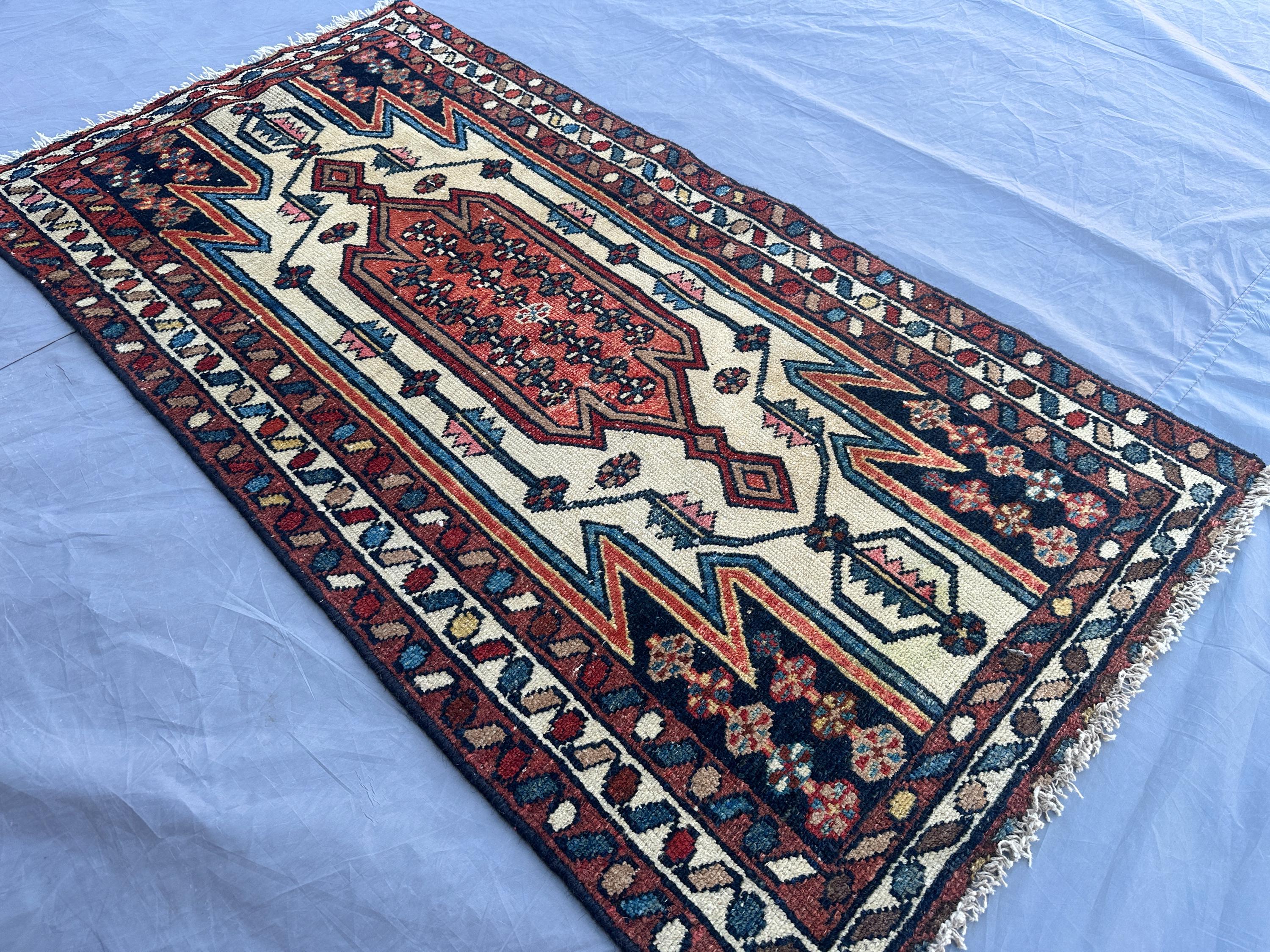 Turkish Tribal Rug | 2x4 Small Hand Knotted Wool Rug | Caucasian Style Accent Carpet | Vintage Geometric Decor | Rustic Boho Entryway Rug