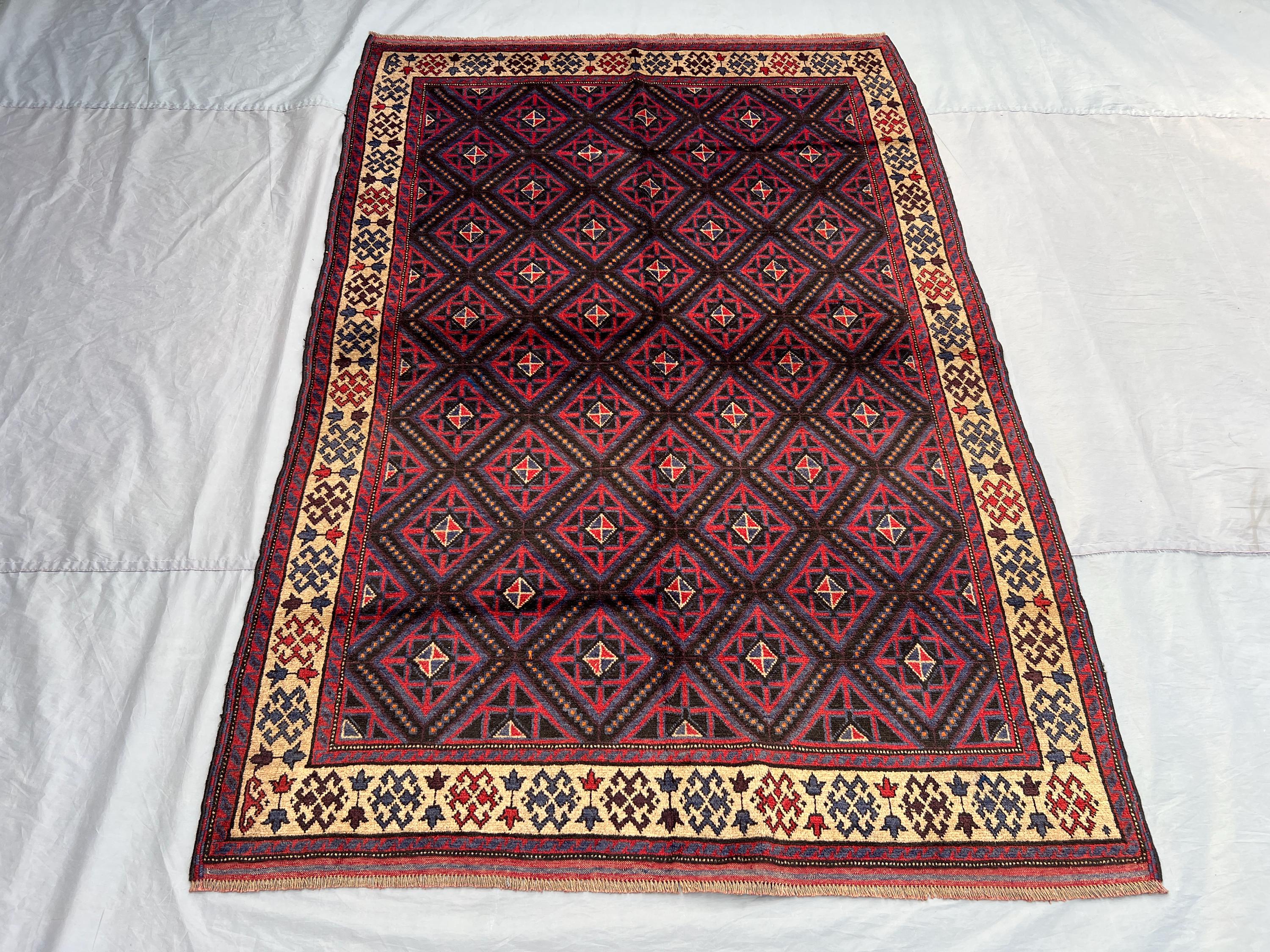 5x8 Antique Afghan Baluchi Rug, Fine Hand Knotted Soft Pile Carpet, Rare Nomadic Tribal Art Rug, Bohemian Living Room Decor, Bedroom Rug