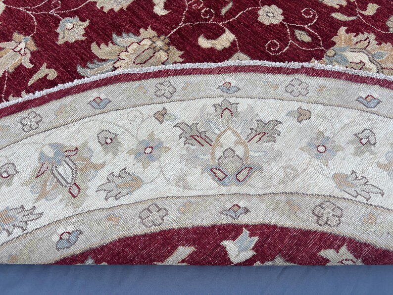 8 x 8 Afghan Hand-Knotted Modern Soft Pile Oval Oushak Design Luxury Wool Rug Elegant Floral Pattern Stylish Living Room Decor | Bedroom rug image 10