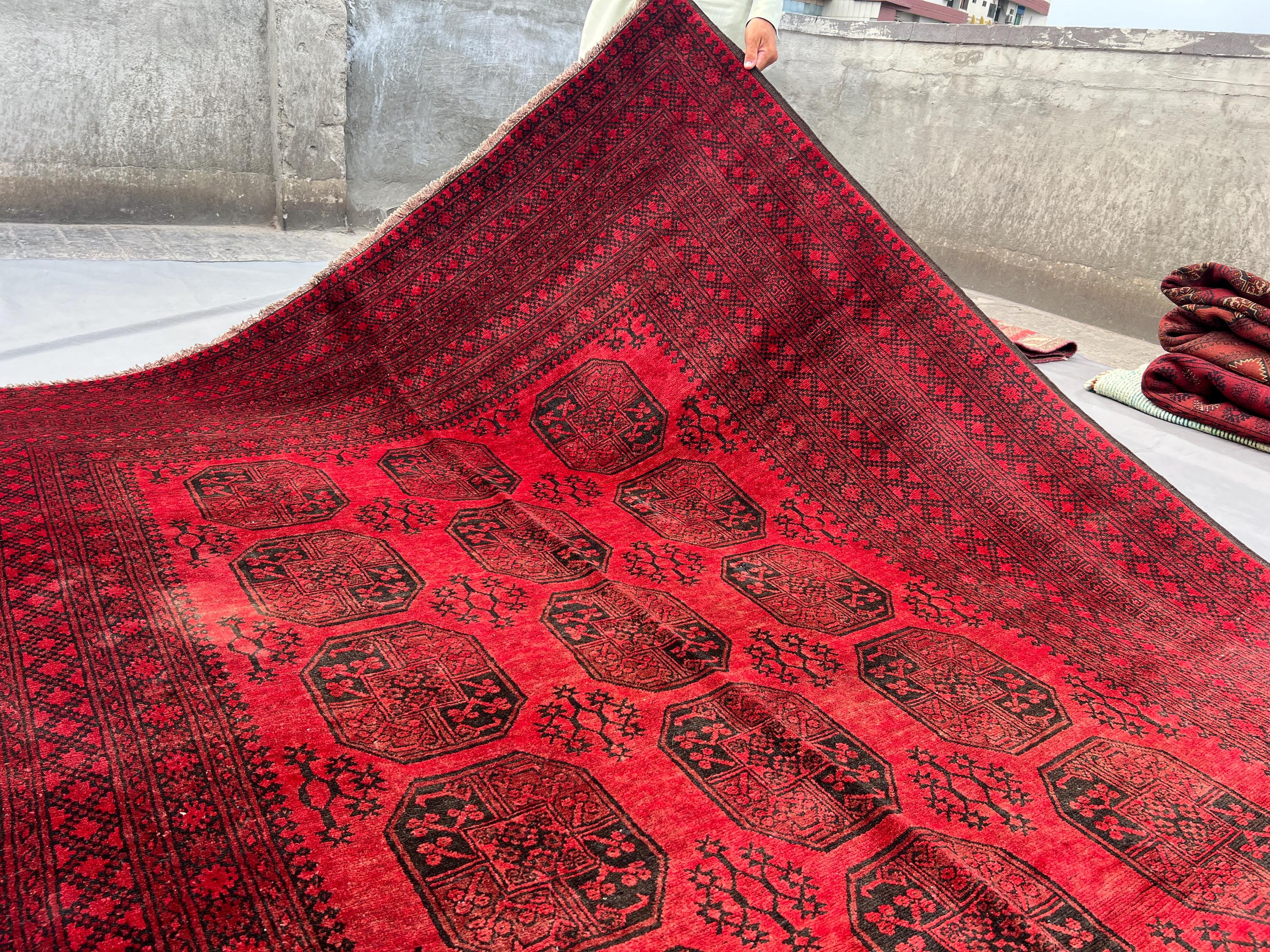 6.9x9 ft Antique Low Pile Distressed Afghan Turkoman Hand Knotted Rug | Geometric Pattern | Rare One of a Kind Vintage Rug | Bedroom Rug