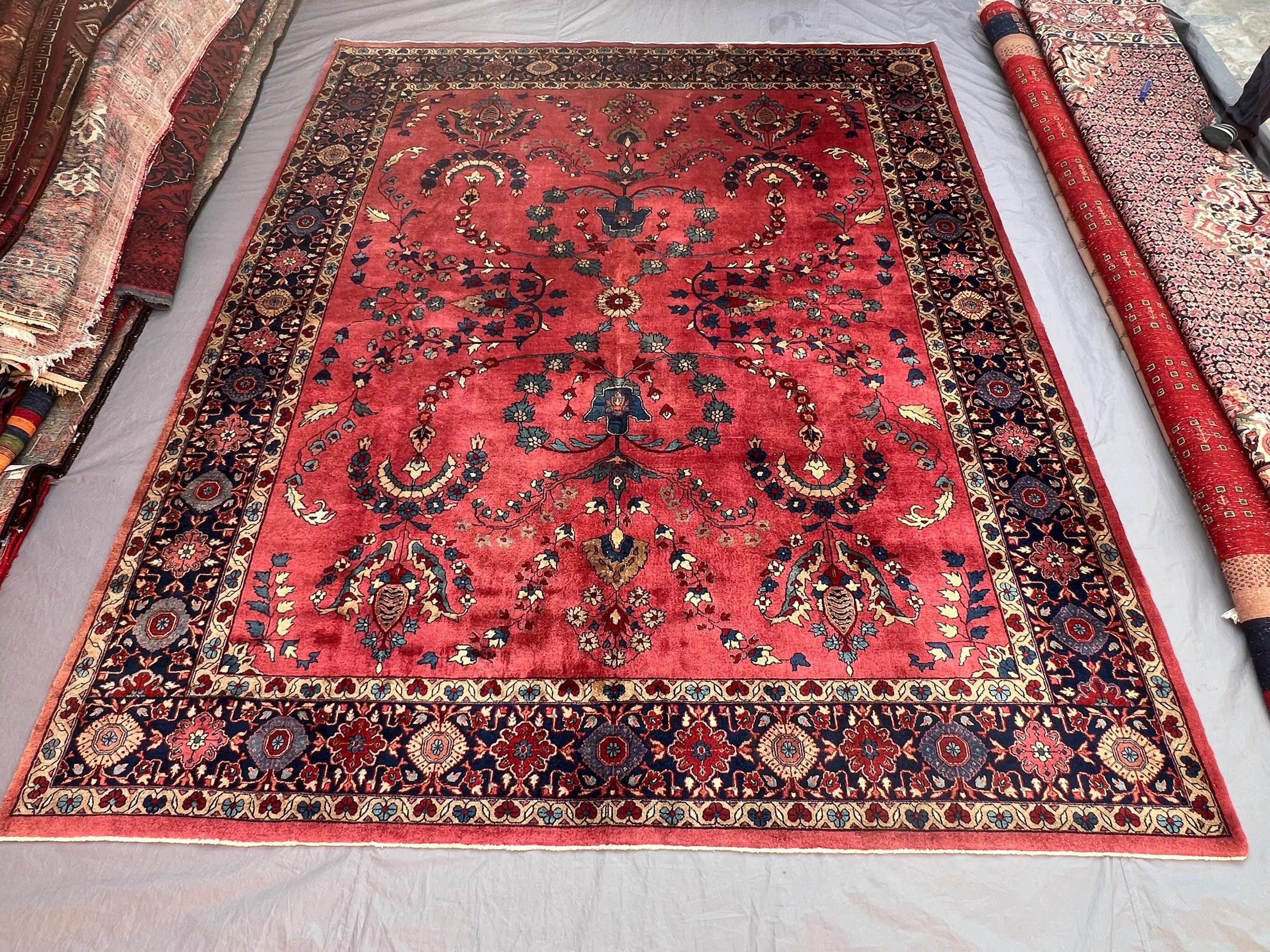 Antique 8'3x10 ft Afghan Hand-Knotted Wool Rug, Rich Red Field Allover Floral Vine Paisley Design, Vintage Are