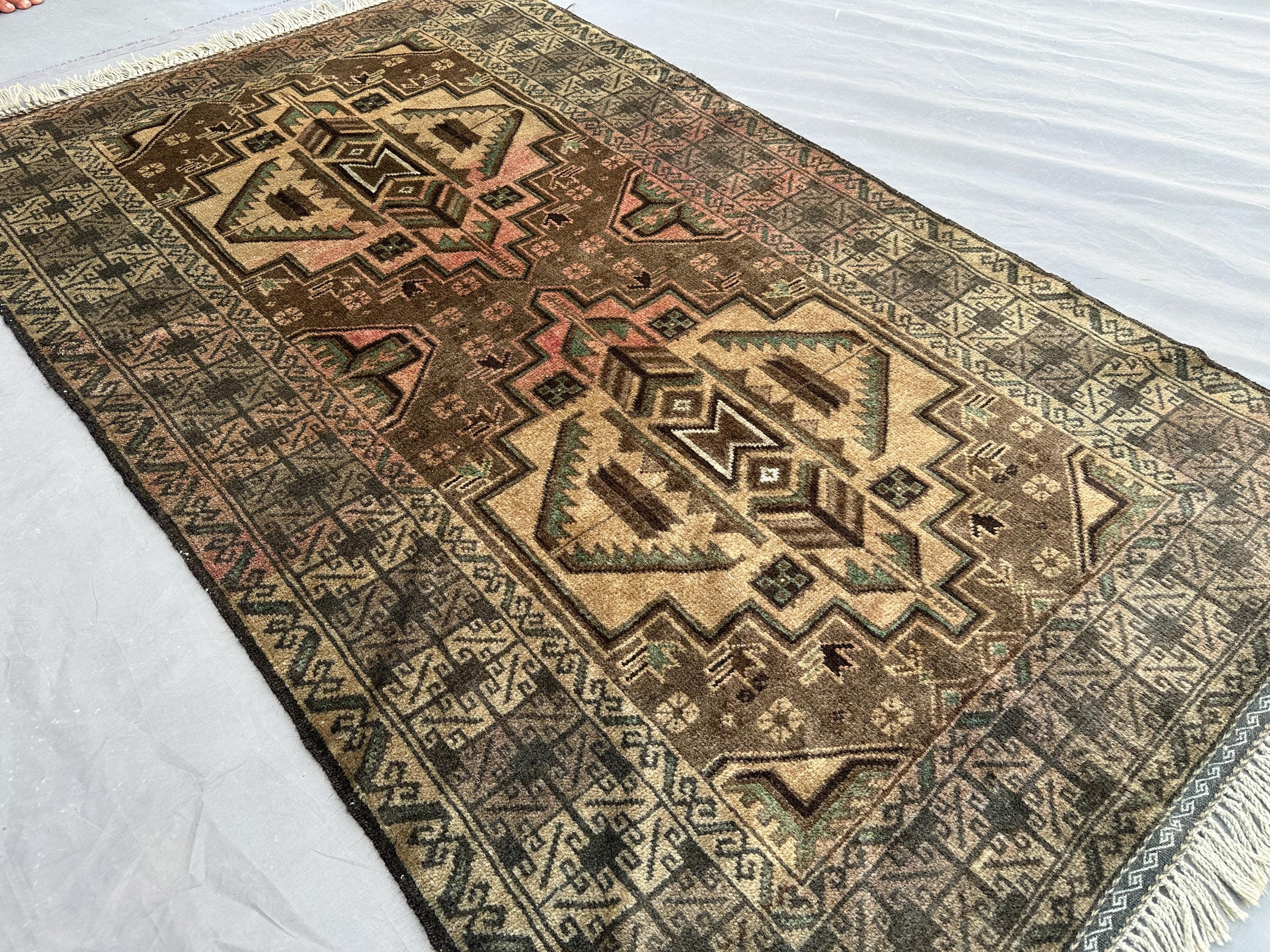 3x5 Afghan Antique Rug, Low Pile Vintage Carpet Faded Color Tribal Wool Rug, 1960s Rare One of a Kind Rug, Collector’s Piece | farmhouse rug