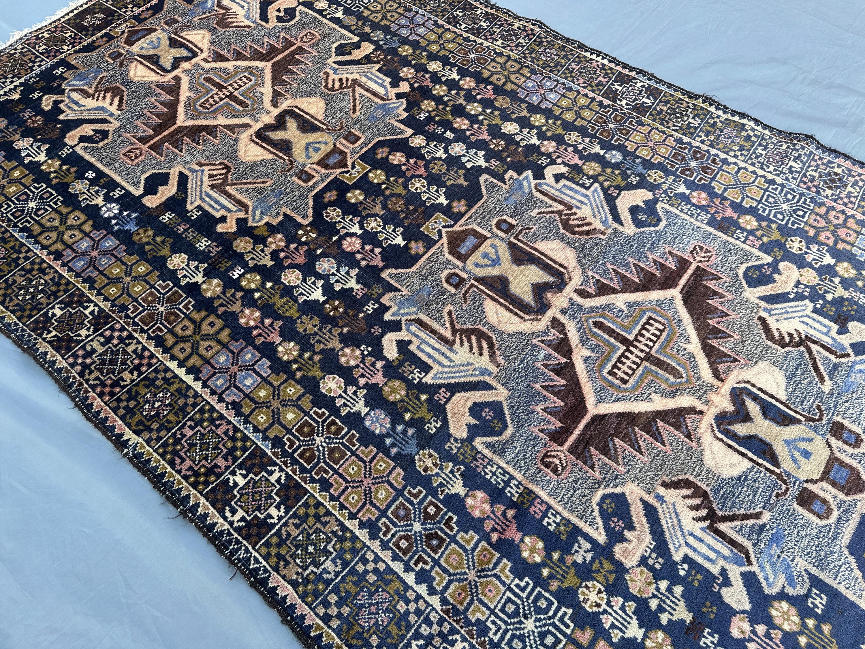 3.10x6.4 ft Vintage Afghan Baluchi Rug Tribal Turkmen Design Hand-Knotted Geometric Wool Area Rug Traditional Home Decor Carpet, Kitchen Rug