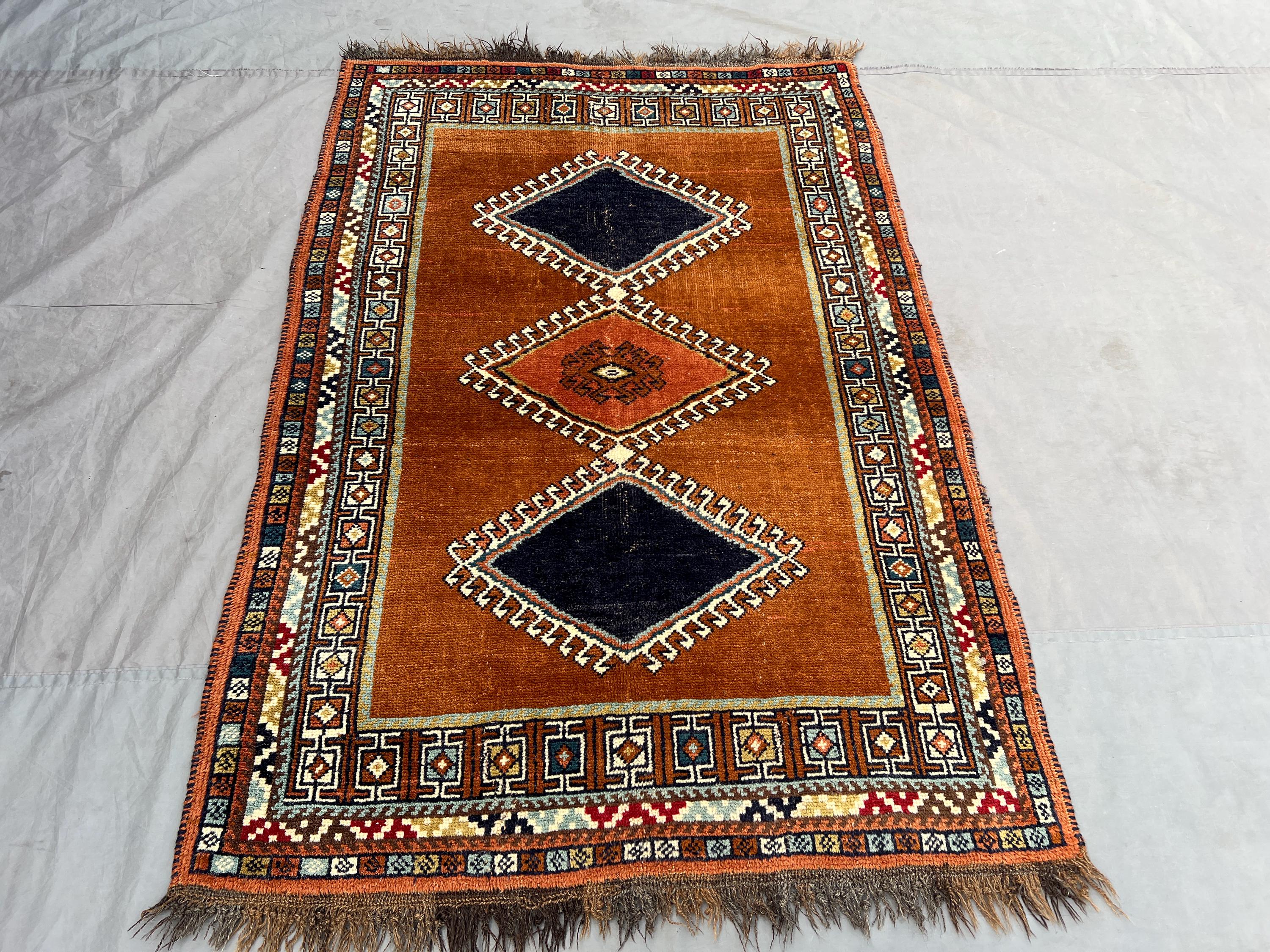 4x6 Vintage Afghan Kazak Rug, Hand-Knotted Soft Wool Carpet, Tribal Moroccan Style Rug, Geometric Pattern Area Rug, Bedroom Rug