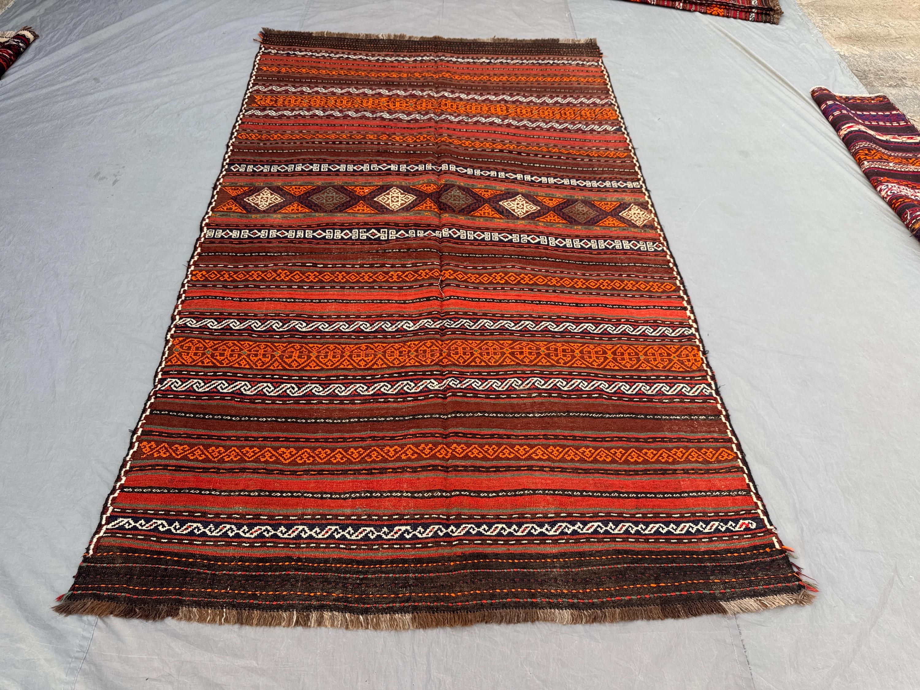 6 x 10 ft Afghan Hand Woven Vintage Kilim Large Area Home Decor Unique One of a Kind Maimana Design Flat Weave Luxury