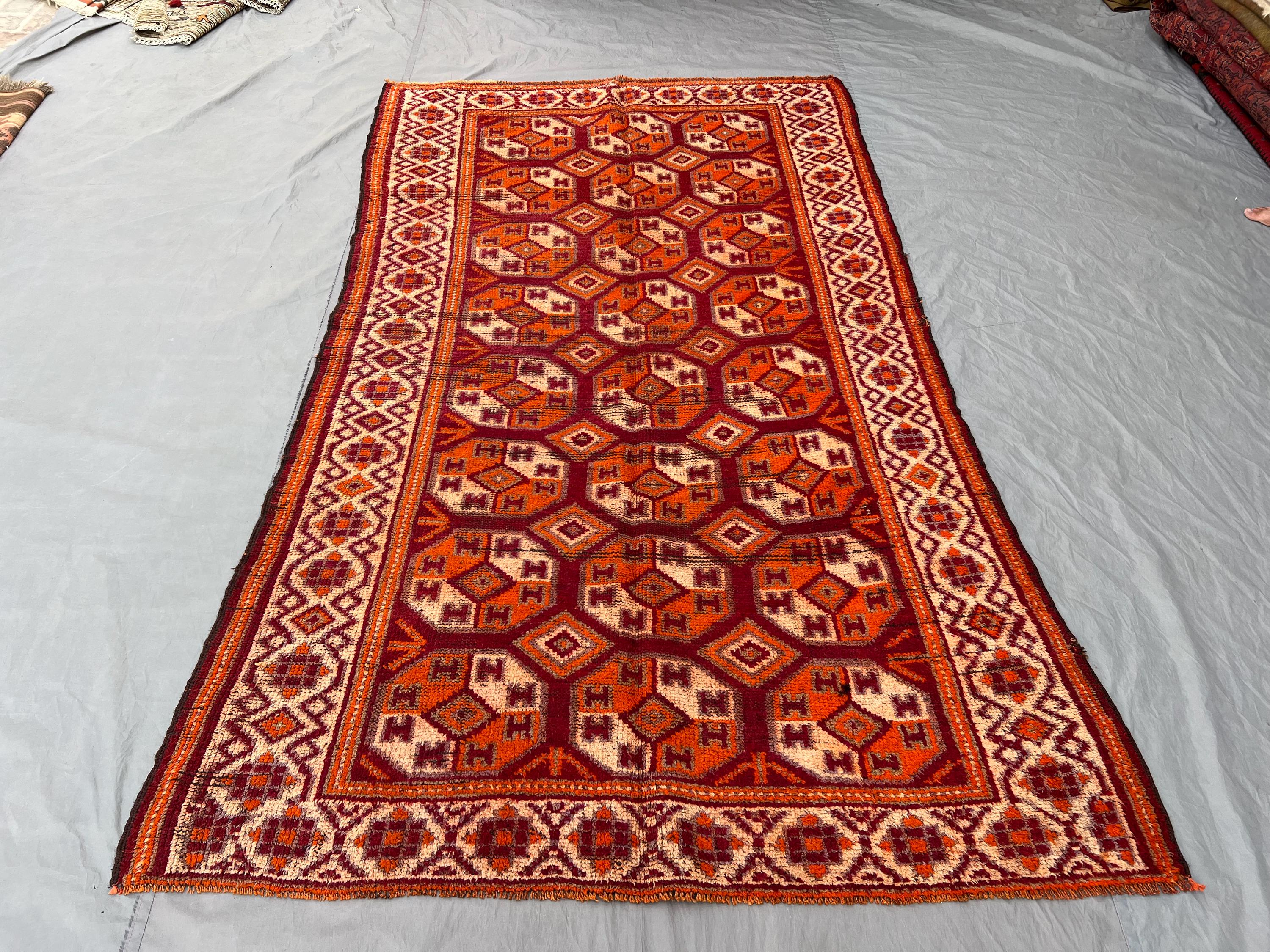 Afghan Vintage Hand-Knotted Rug | Soft Pile Mishwani Design | 5 x 8 ft (125 x 255 cm) | One-of-a-Kind Boho Home Decor | Living room decor