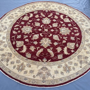 8 x 8 Afghan Hand-Knotted Modern Soft Pile Oval Oushak Design Luxury Wool Rug Elegant Floral Pattern Stylish Living Room Decor | Bedroom rug image 1