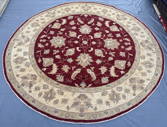 8 x 8 Afghan Hand-Knotted Modern Soft Pile Oval Oushak Design Luxury Wool Rug Elegant Floral Pattern Stylish Living Room Decor | Bedroom rug