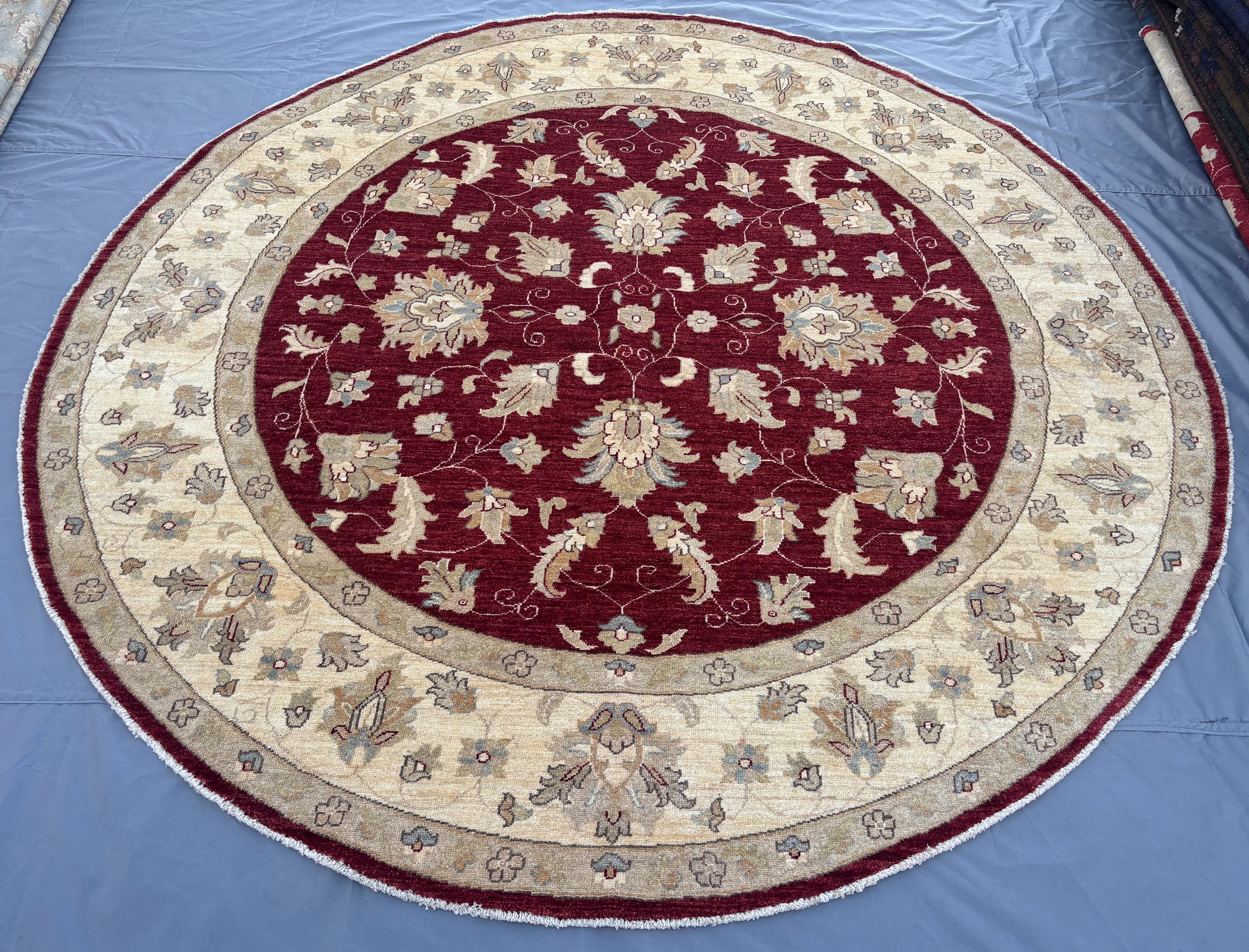 8 x 8 Afghan Hand-Knotted Modern Soft Pile Oval Oushak Design Luxury Wool Rug Elegant Floral Pattern Stylish L