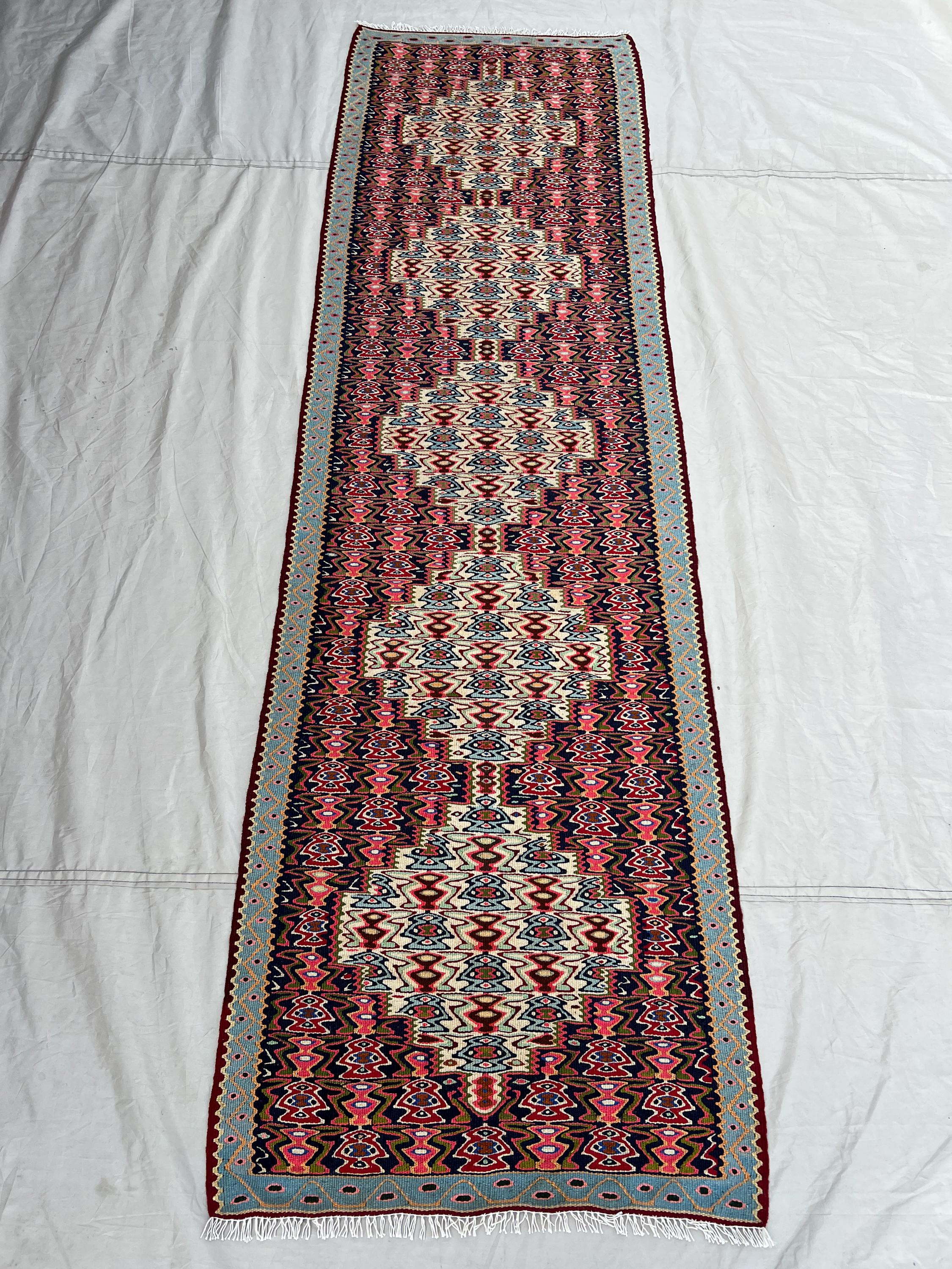 2'2x7'1 Vintage Afghan Tribal Runner Handwoven Wool Flatweave Diamond Medallion Pink Black Multicolor Hallway Entryway Kitchen Runner Decor