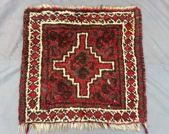 Antique Caucasian Mini Rug | 2x2 Turkish Inspired Hand Knotted Tribal Wool | Rare Small Vintage Accent Rug | Nomadic Rustic Decor”