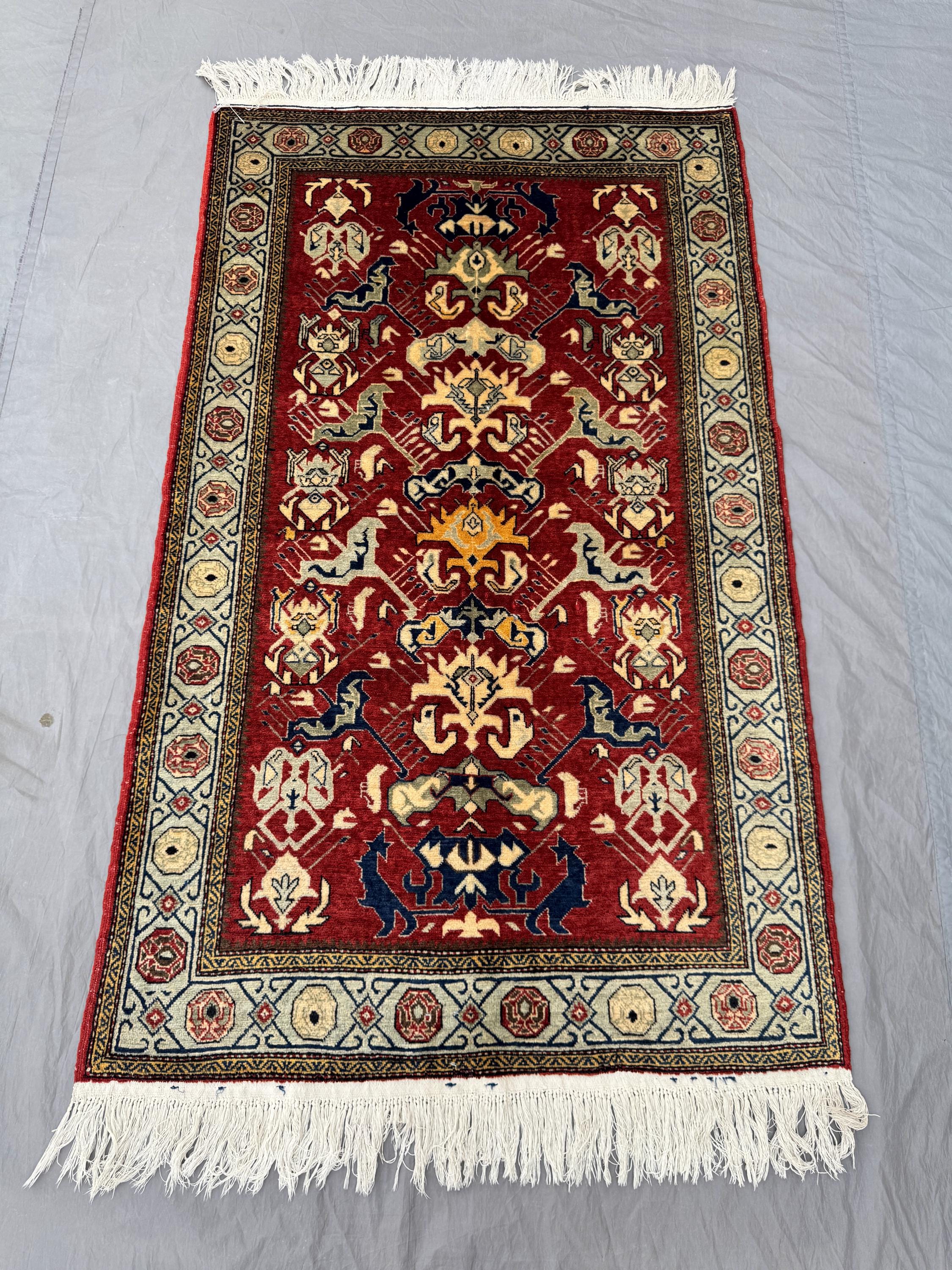 Turkish Hand Knotted Rug 3 x 6 ft | Vintage Soft Pile | Small Area Rug | Anatolian Design | One of a Kind | Tu