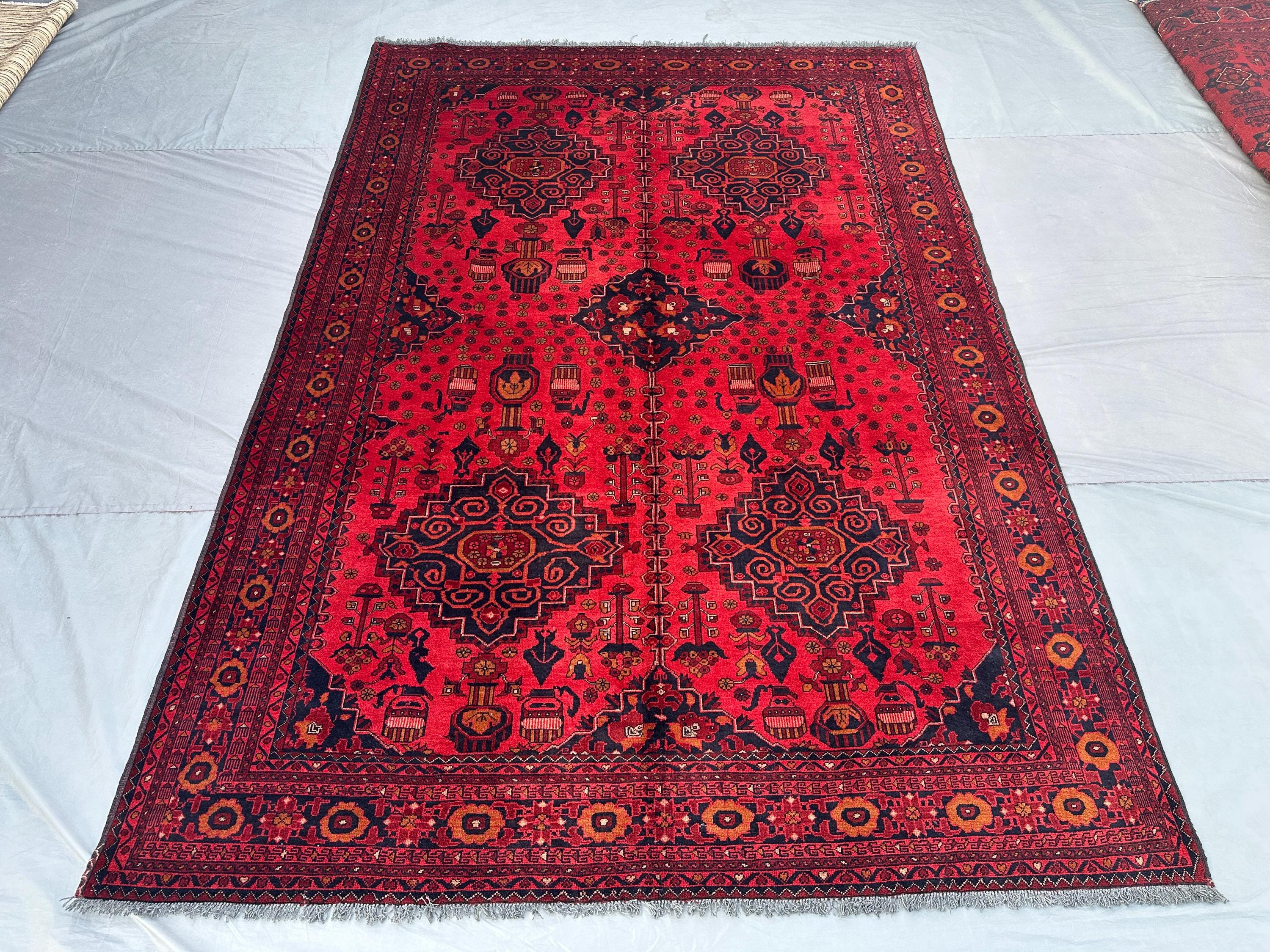 Modern Ersari Bukhara Rug, 7x10 Hand-Knotted Wool Carpet | Tribal Geometric Pattern | Antique Turkmen Area Rug