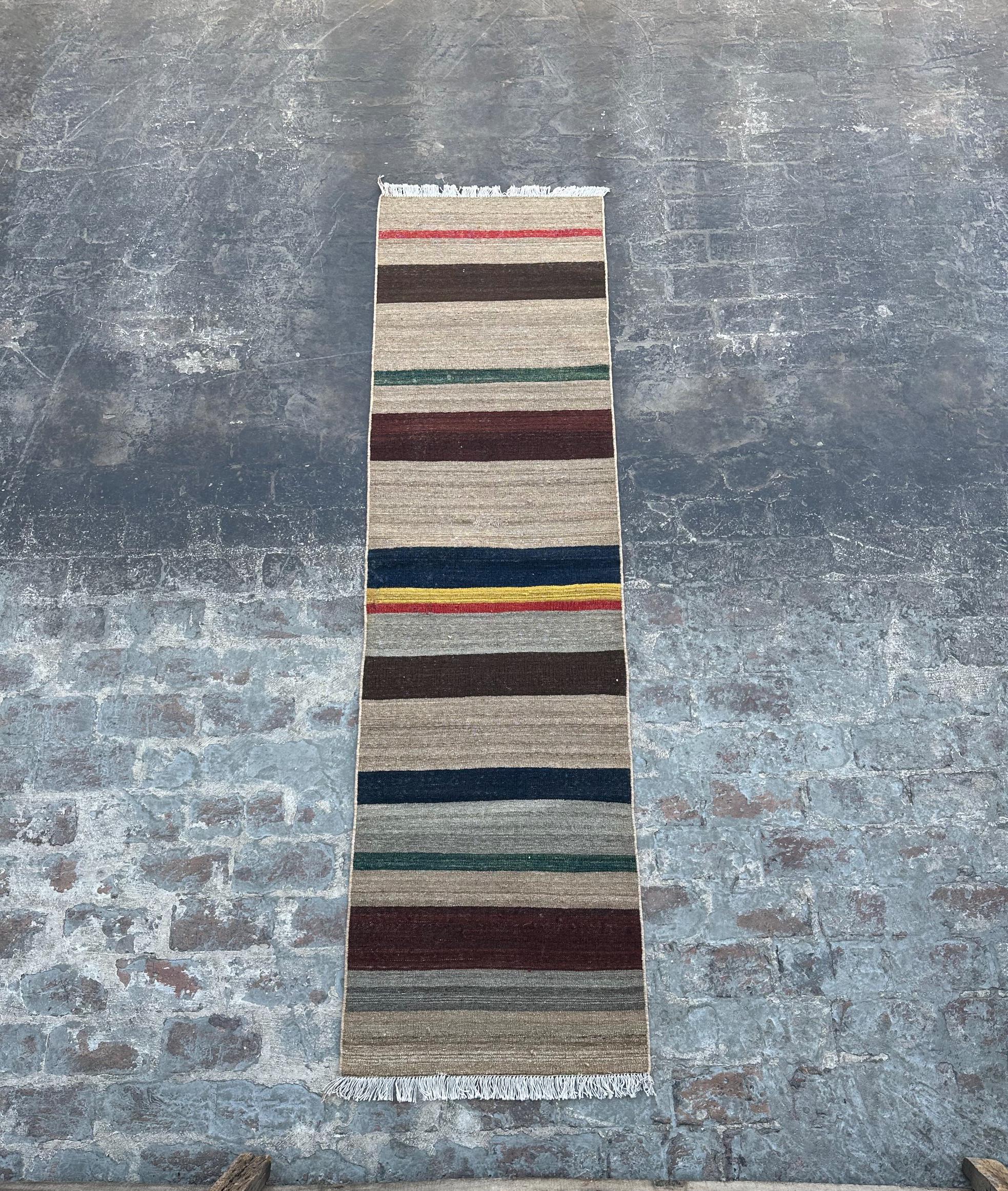 Vintage Afghan Baluch Runner Rug 2'5" x 8'9" | Handmade Tribal Flat-Weave | Turkish-Style Colorful Kilim | Woo