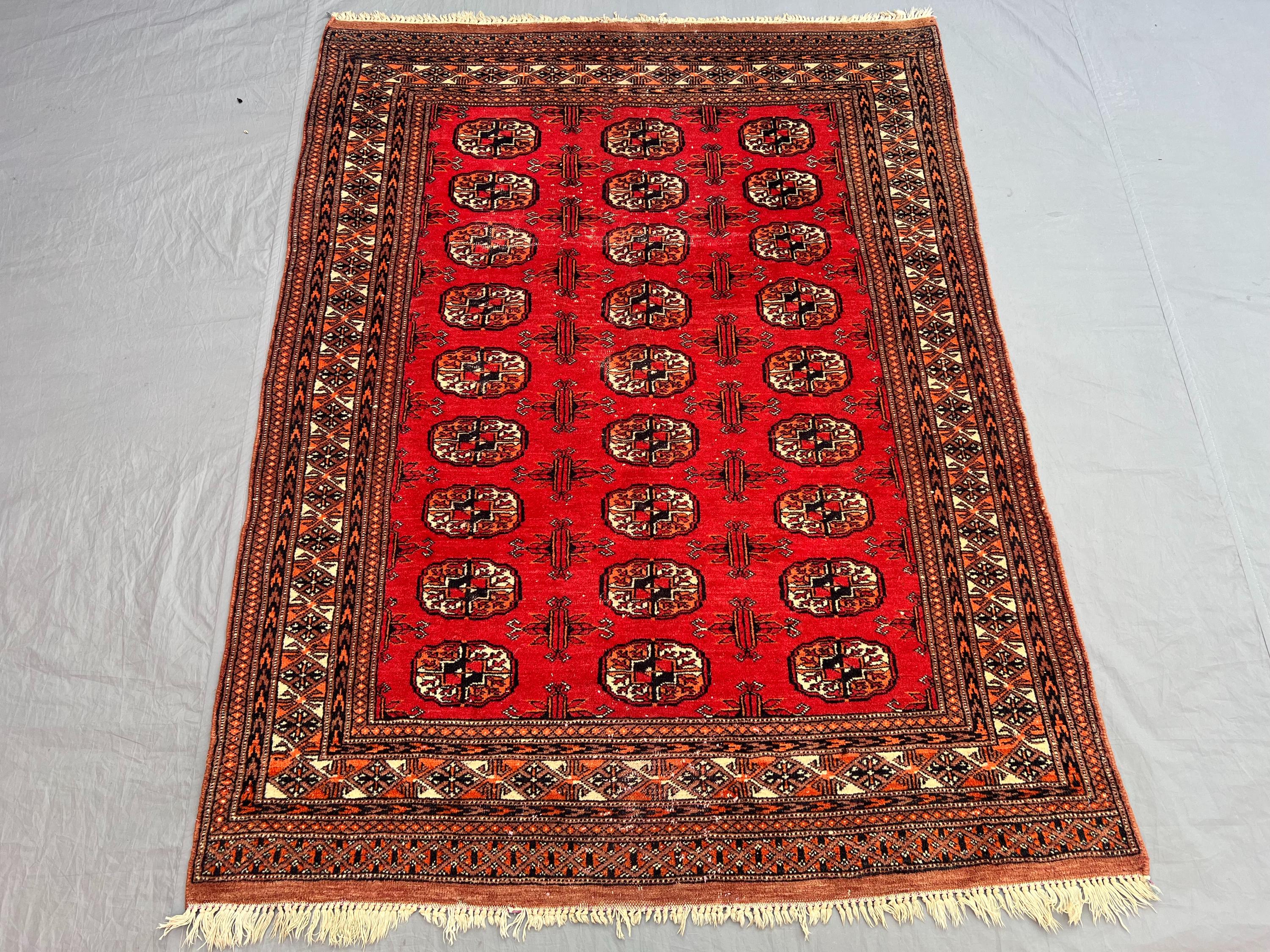 Vintage Afghan Baluchi Rug, Handwoven, Red & Black Geometric Design, 4' x 5'3" (122 x 160 cm), Wool Area Rug,