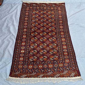 3&#39;6x6 ft Antique Turkmen Bukhara Rug, Tekke Design Rug, Hand Knotted Low Pile Oriental Rug, Tribal Kitchen Area Rug, Rare Vintage Carpet