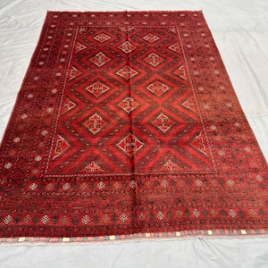 7&quot; x 10&quot; Afghan Hand Knotted Turkmen Bukhara Rug | Antique Vintage Wool Tribal Rug for Living Room, Bedroom rug, | farmhouse rug | area rug