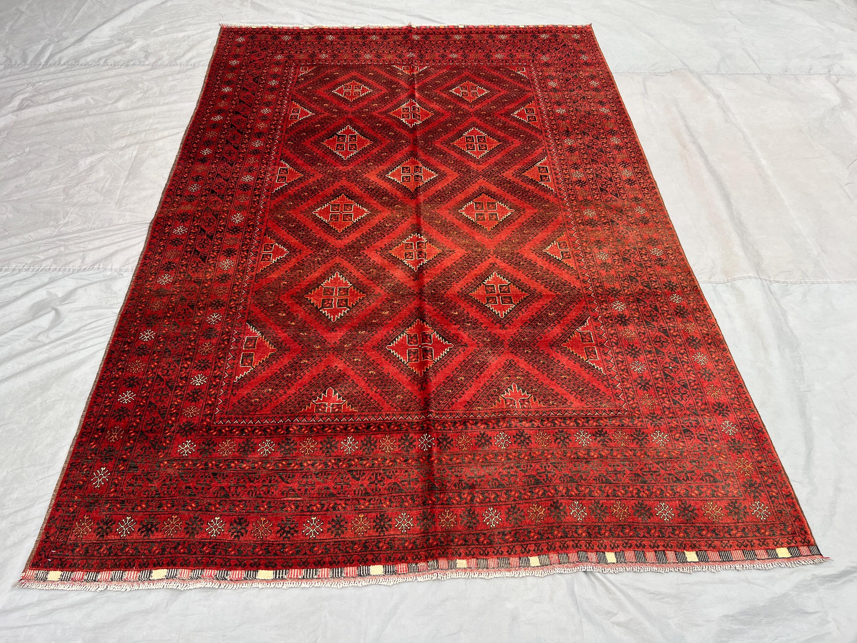 7" x 10" Afghan Hand Knotted Turkmen Bukhara Rug | Antique Vintage Wool Tribal Rug for Living Room, Bedroom ru