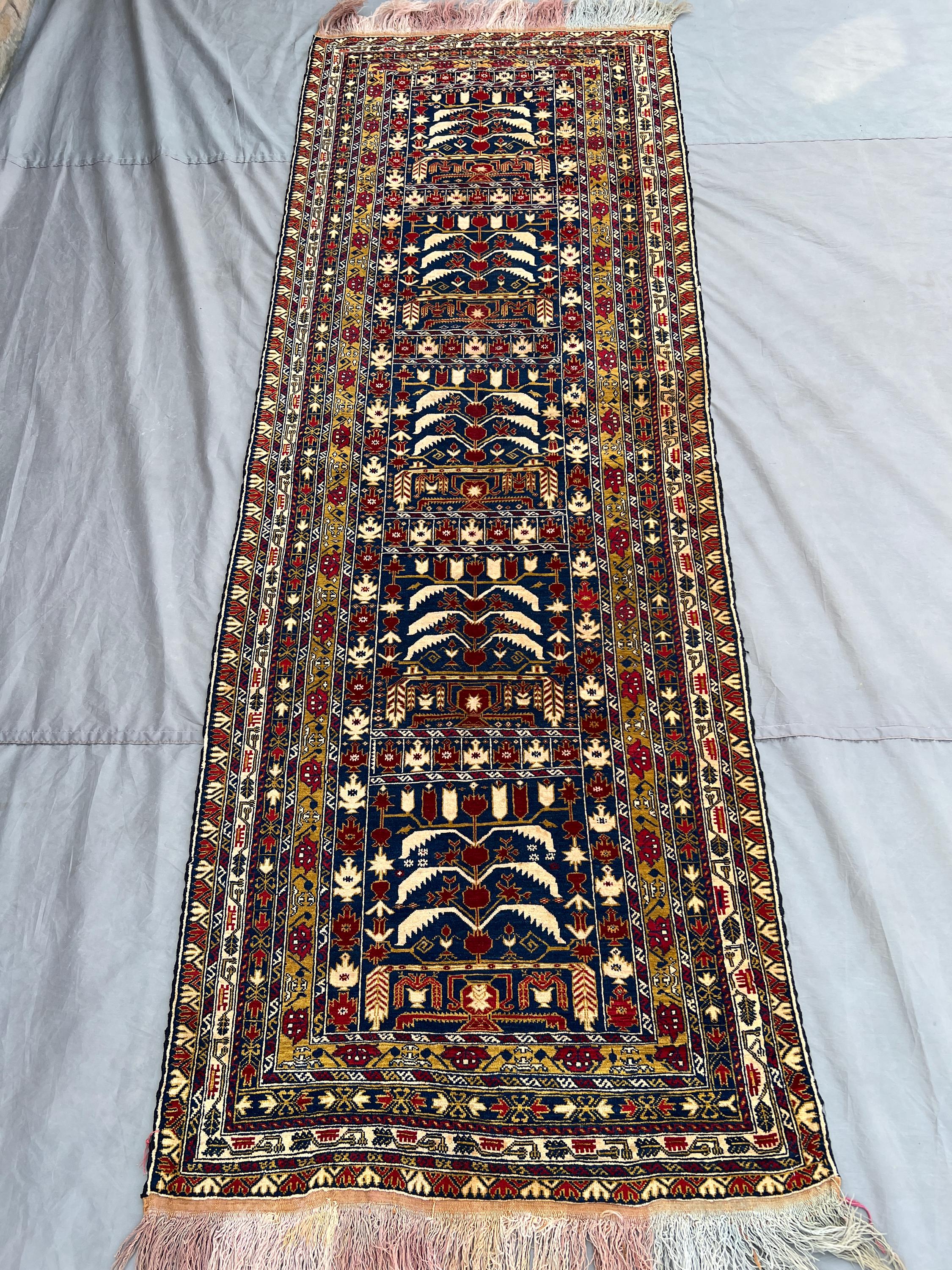 3x9 Caucasian Style Afghan Rug | Handmade Tribal Runner Rug | Wool Shirvan Design Carpet | Hallway Baluch Runn