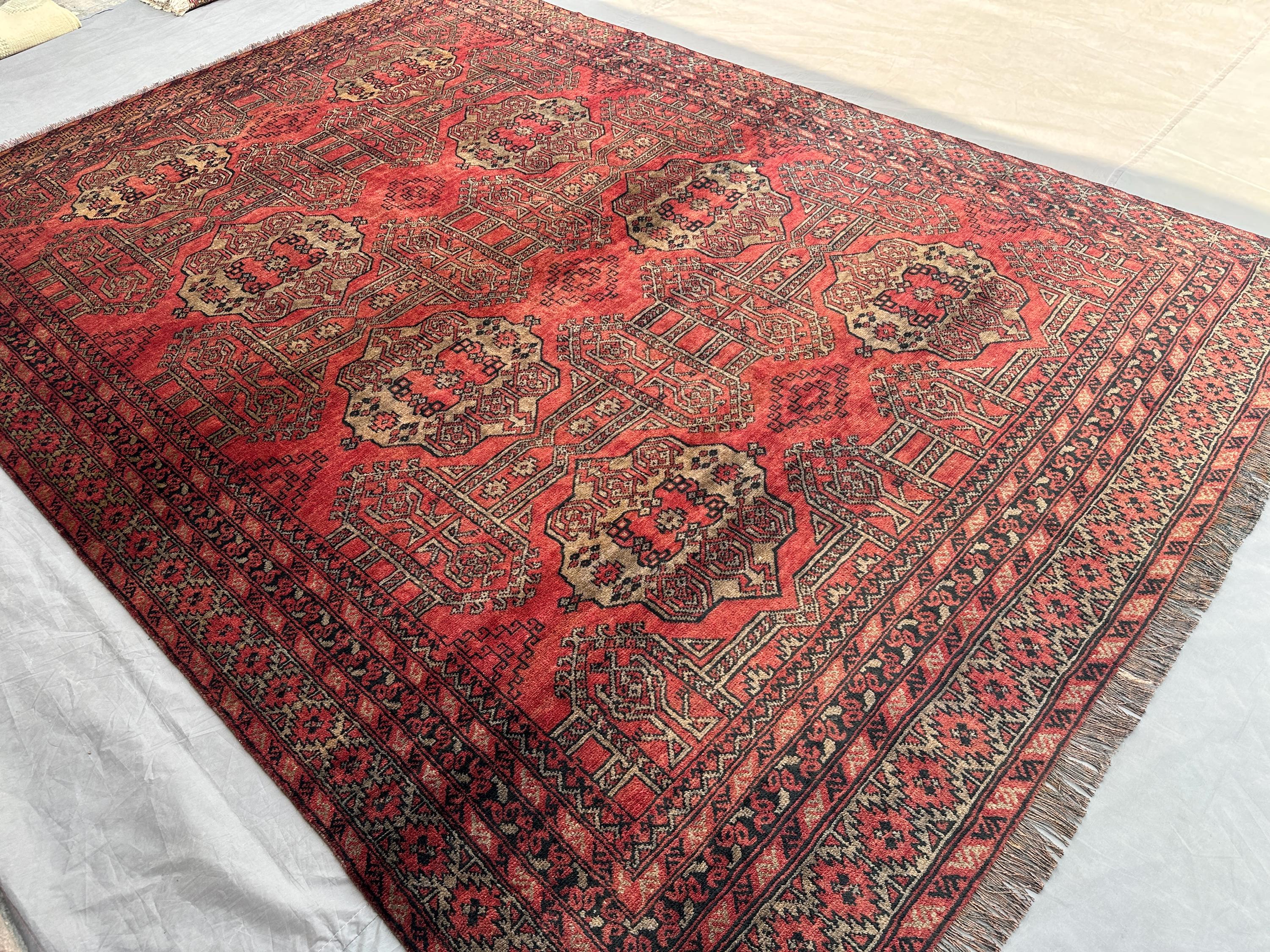 7x9 Afghan Ersari Rug | Hand Knotted Tribal Wool Carpet | Turkmen Geometric Vintage Bedroom Rug | Oriental Afg