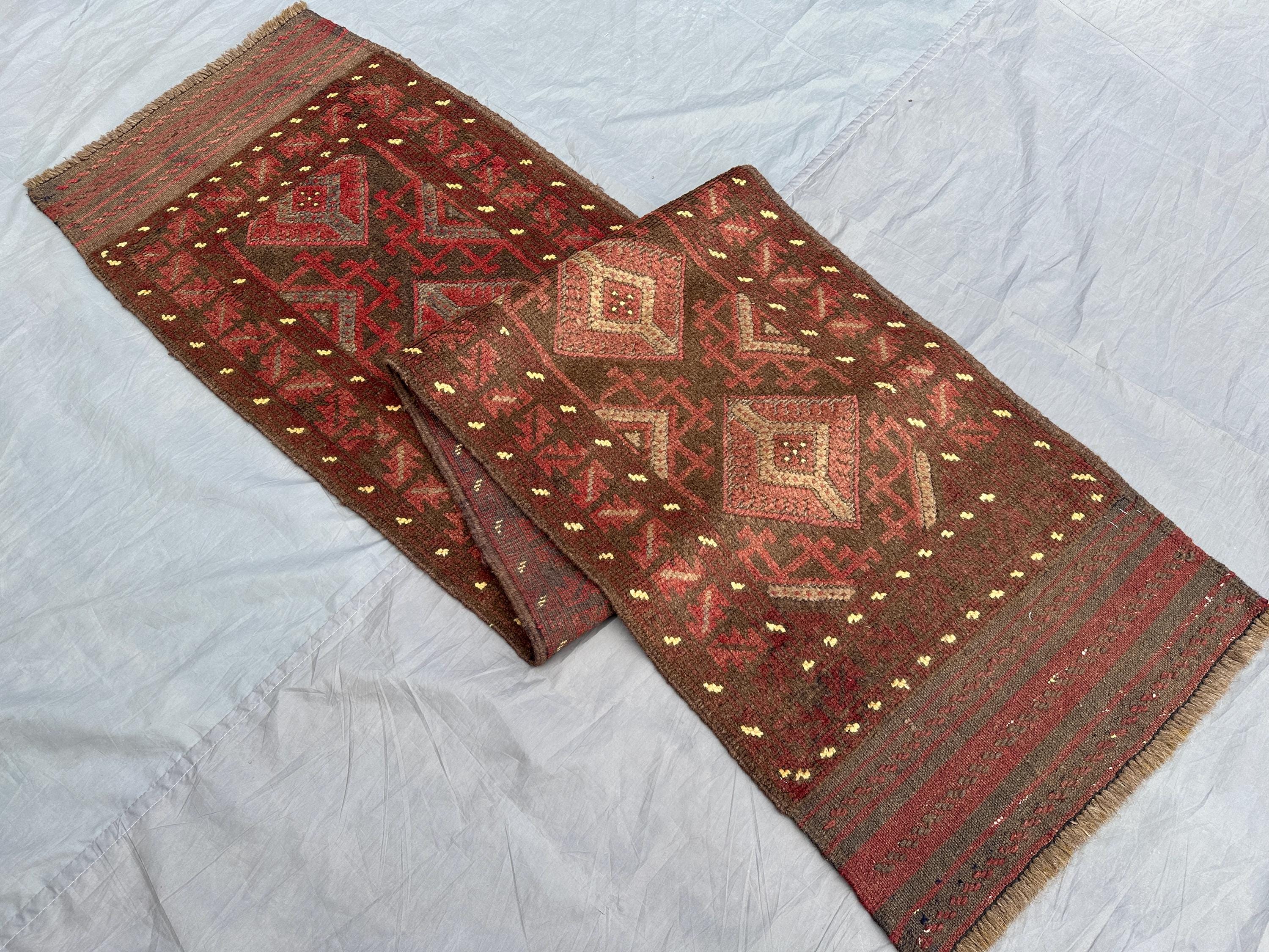 2x8'4 ft Antique Afghan Handmade Runner Rug | Tribal Mishwani Baluch Wool Rug | Vintage Terracotta Hallway Carpet | Rustic Bohemian Decor
