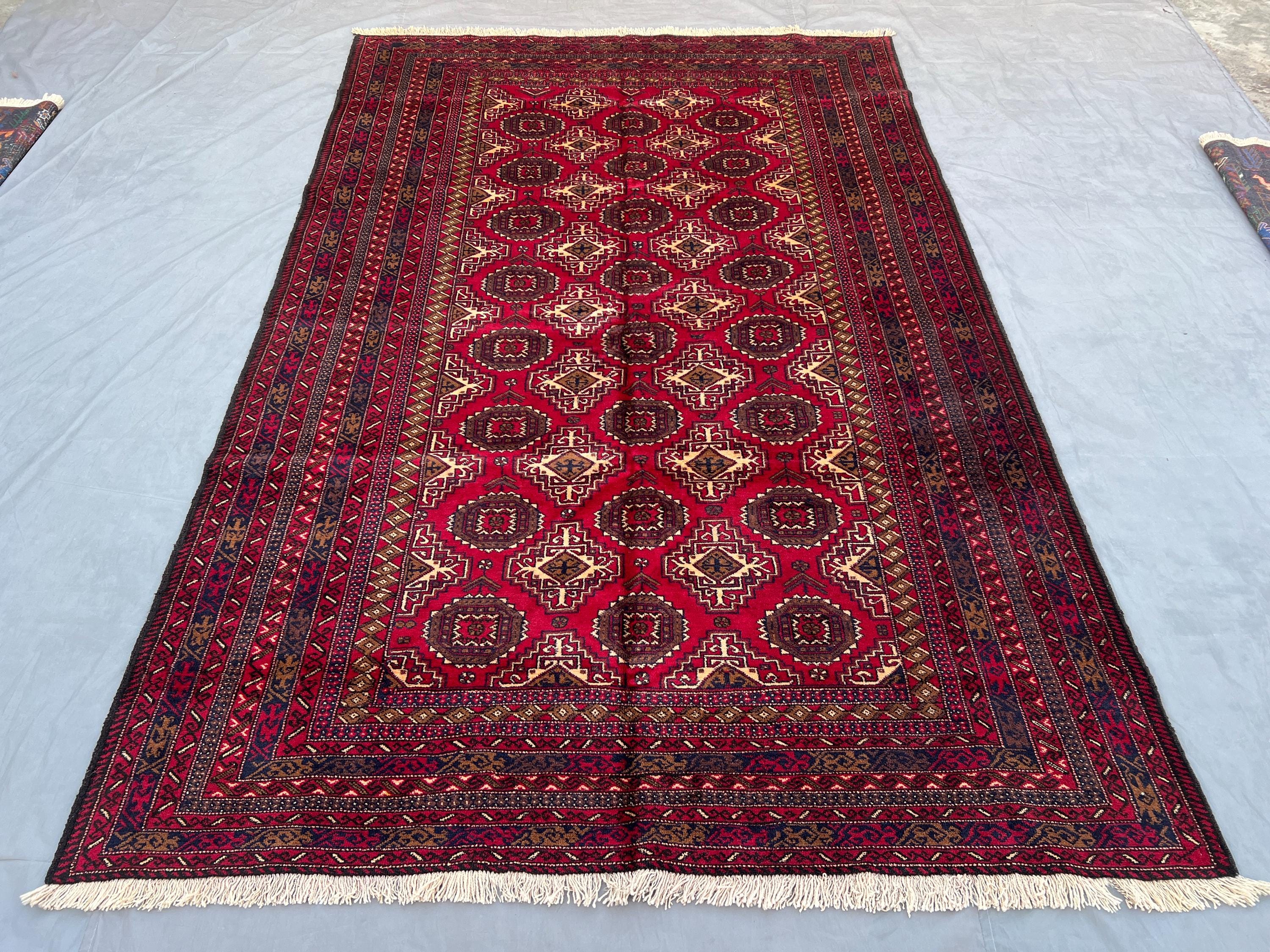 6'5"x9'9" ft, Antique Hand-Knotted Baluch Tribal Rug | Turkmen Geometric Wool Design | Rare Bedroom & Living R