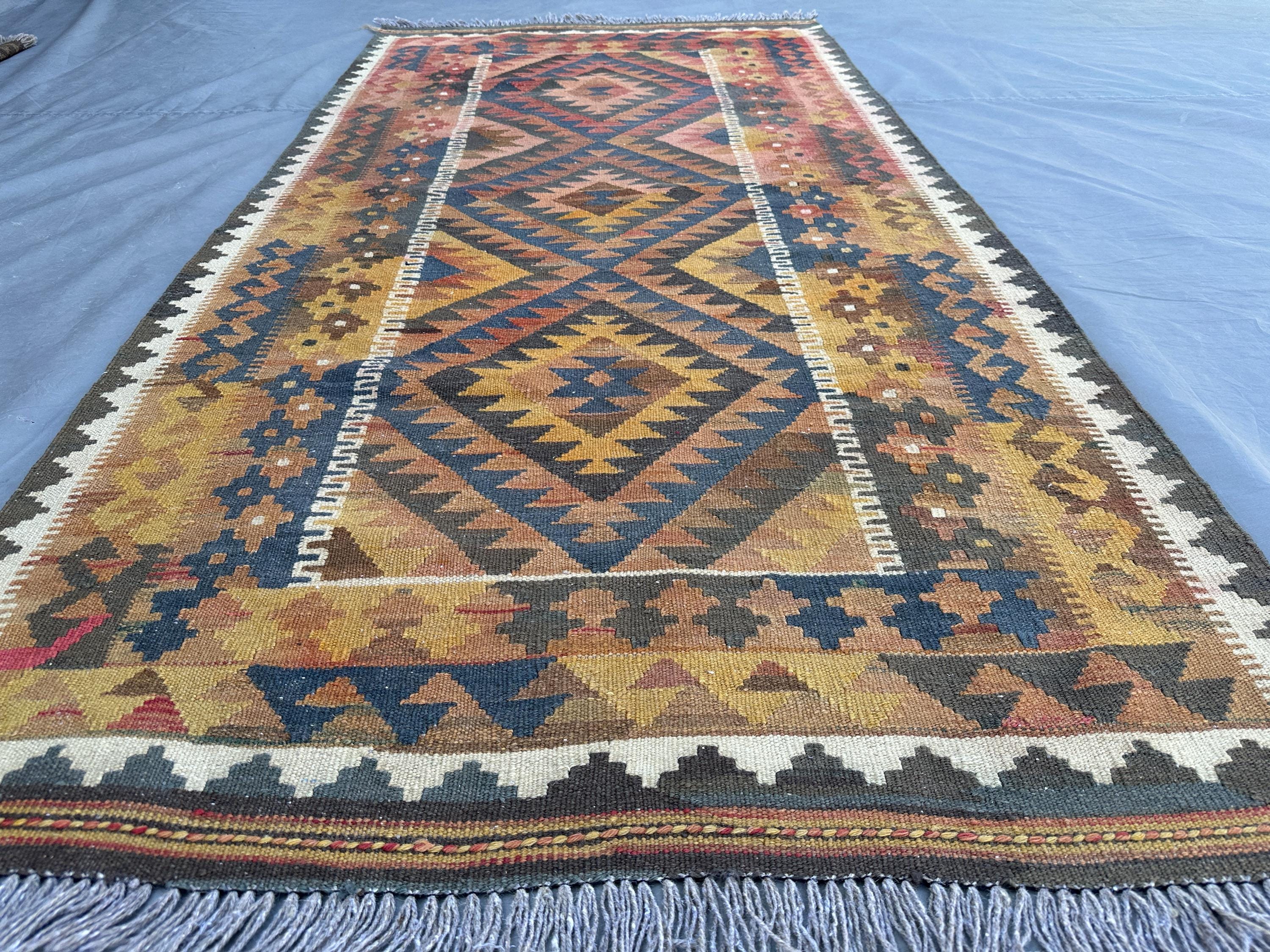 3'3x6'9 ft, Vintage Afghan Handmade Kilim Rug | Tribal Baluch Flat-Weave Carpet | Turkish Style Kilim for Mode