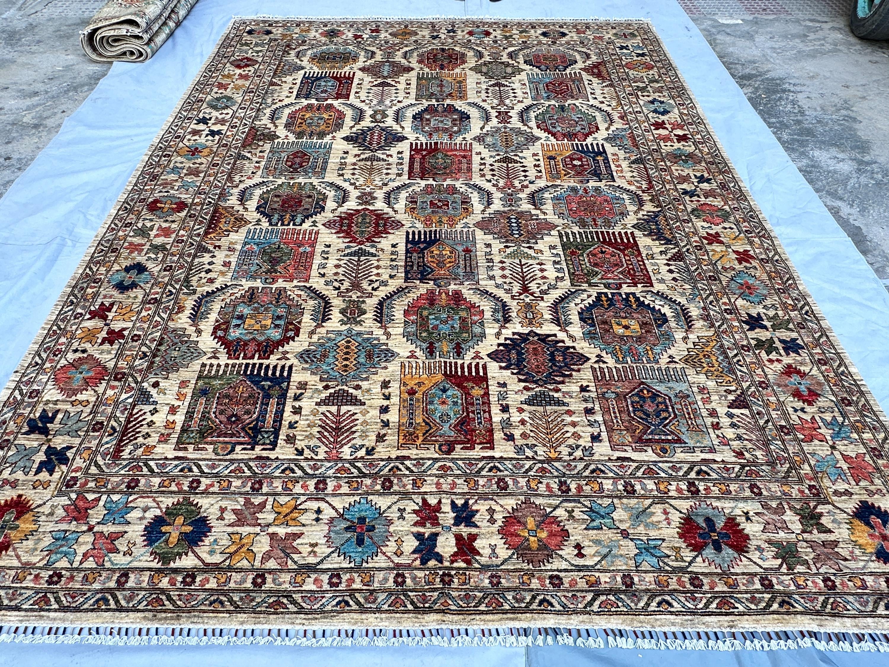 9x12 Handmade Sultani Rug Hand-Knotted Wool Carpet, Multicolor Tribal Medallion Design, Large Living Room Rug