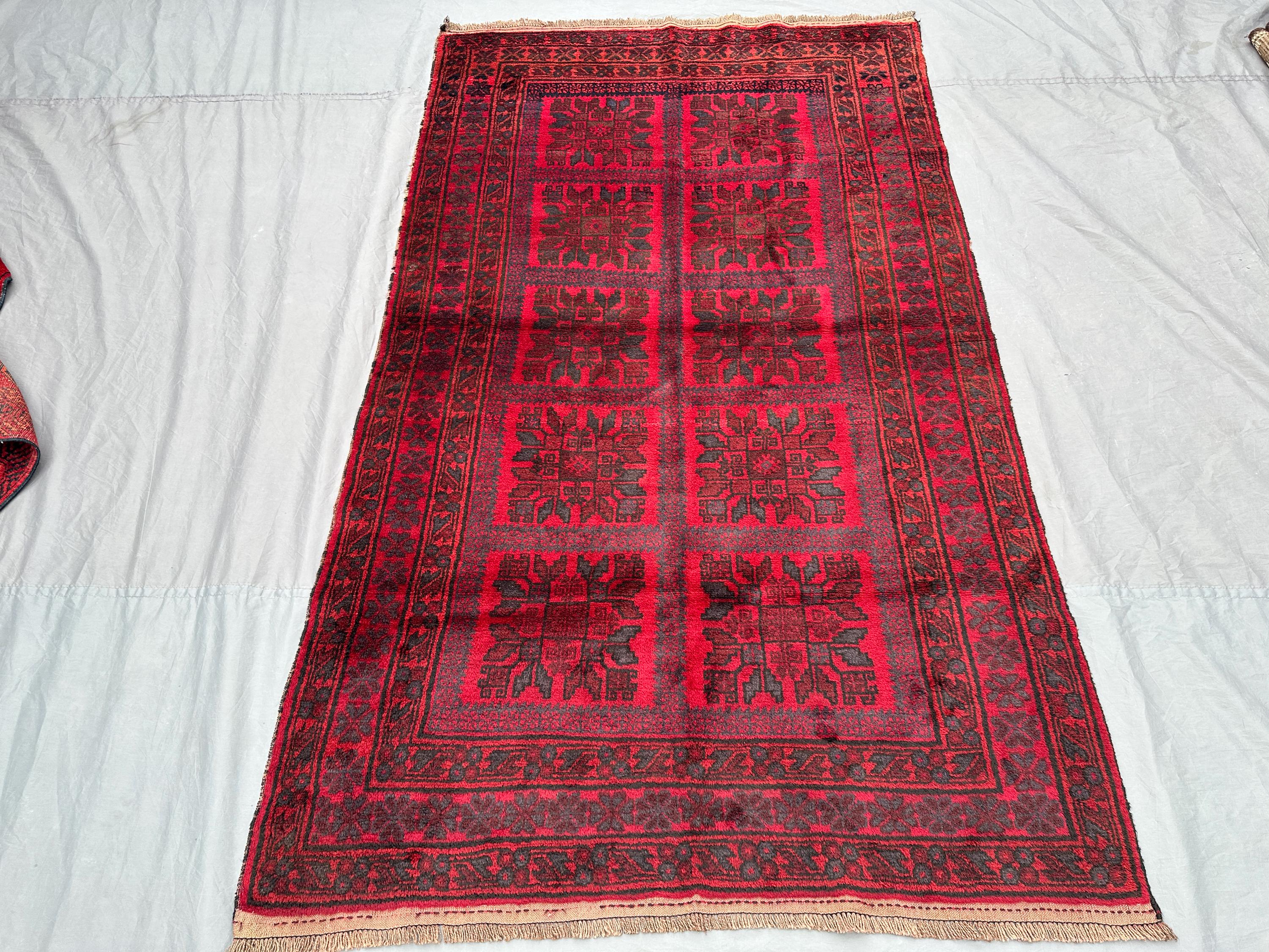 4x7 ft Antique Afghan Tekke Bukhara Rug, Turkmen Handmade Wool Area Rug, Geometric Vintage Oriental Area Rug, Living Room Rug, Bedroom Rug