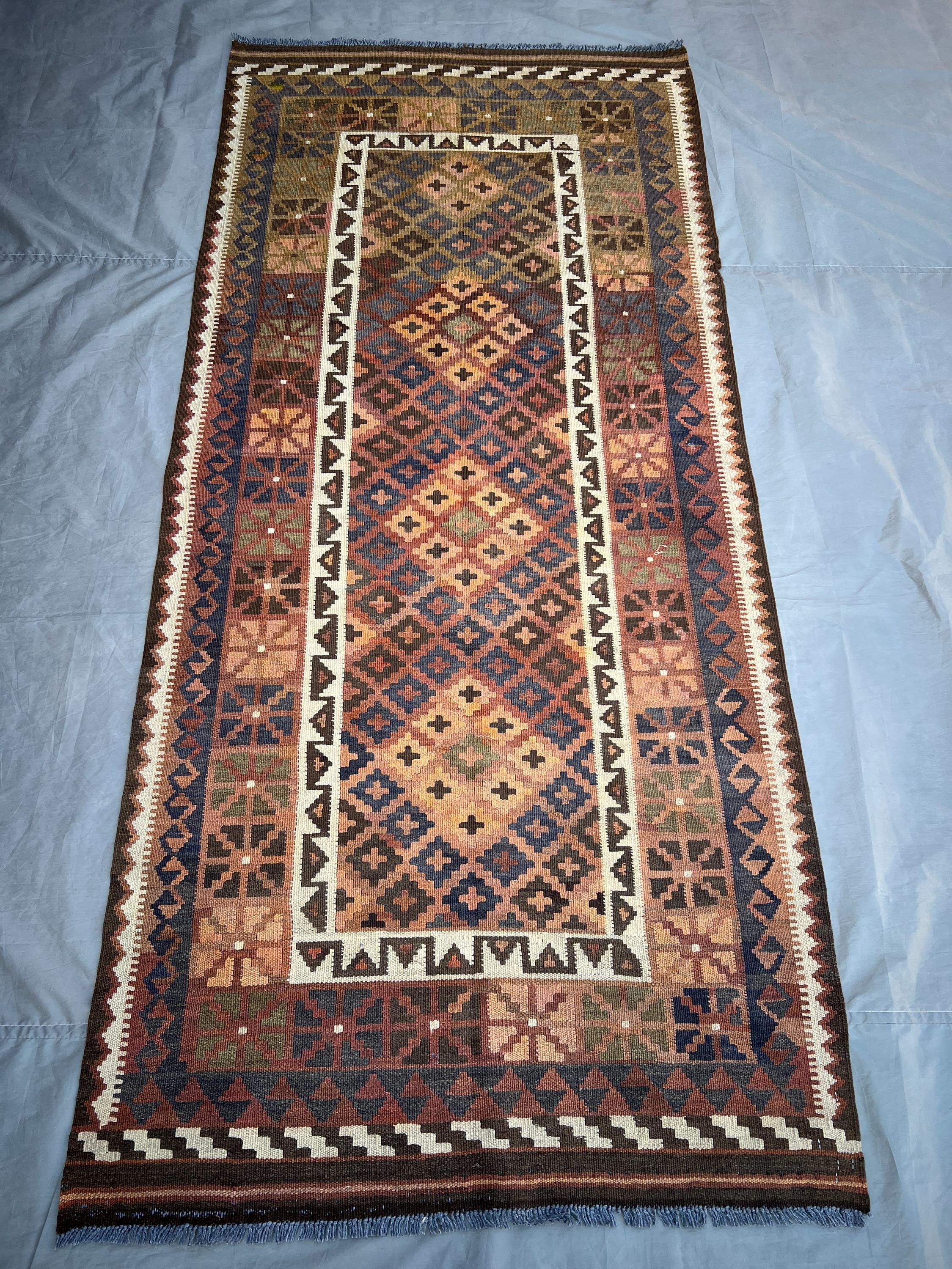 3'5x7'8 ft Antique Turkmen Kilim Rug Afghan Handmade Wool Rug, Flat Weave Tribal Area Rug | Kitchen Rug Turkis