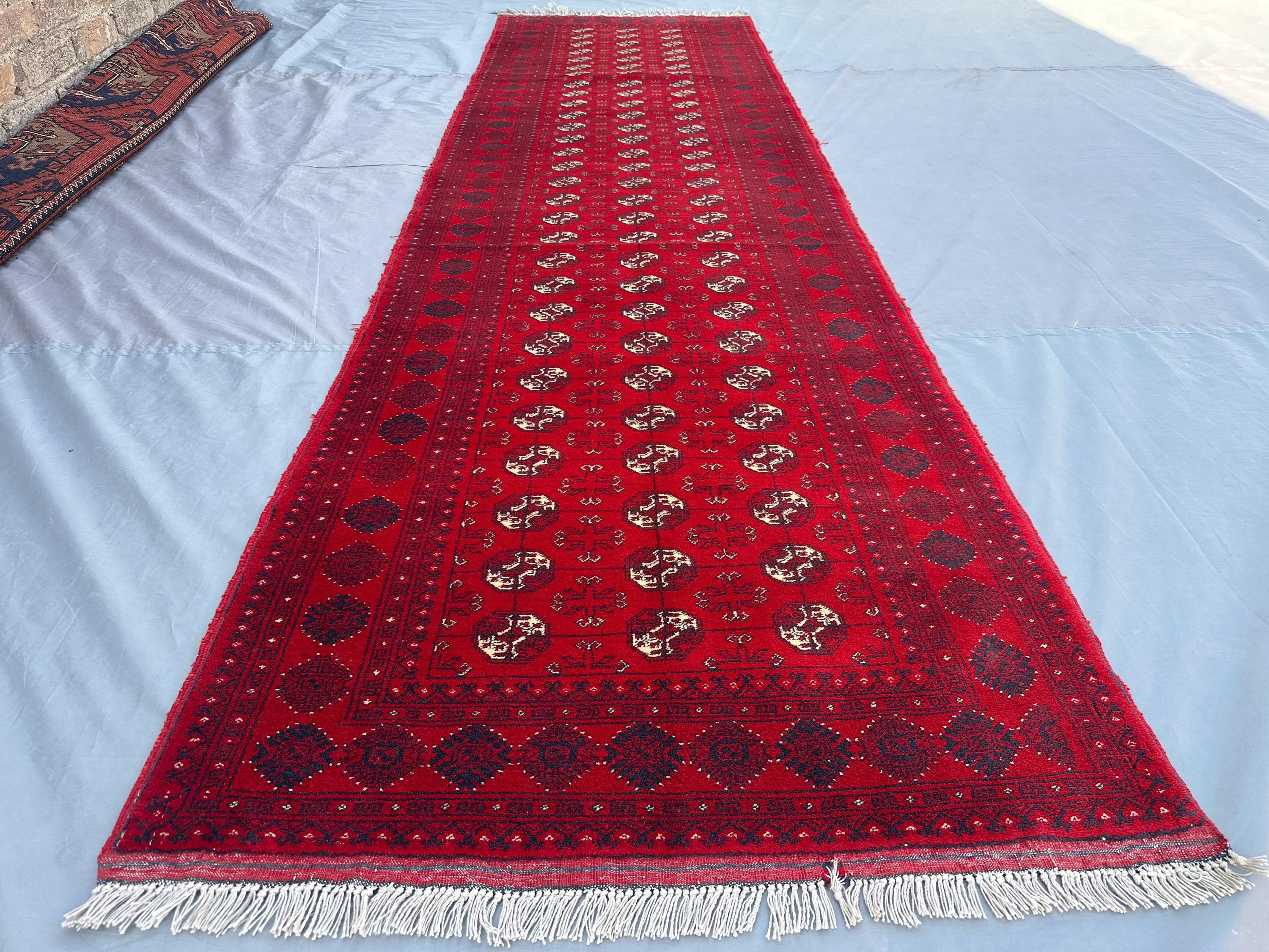 Handmade Afghan Tribal Runner 2'9x9'9 ft Wool Hallway Rug | New Turkmen Runner Carpet | Geometric Mowri Design