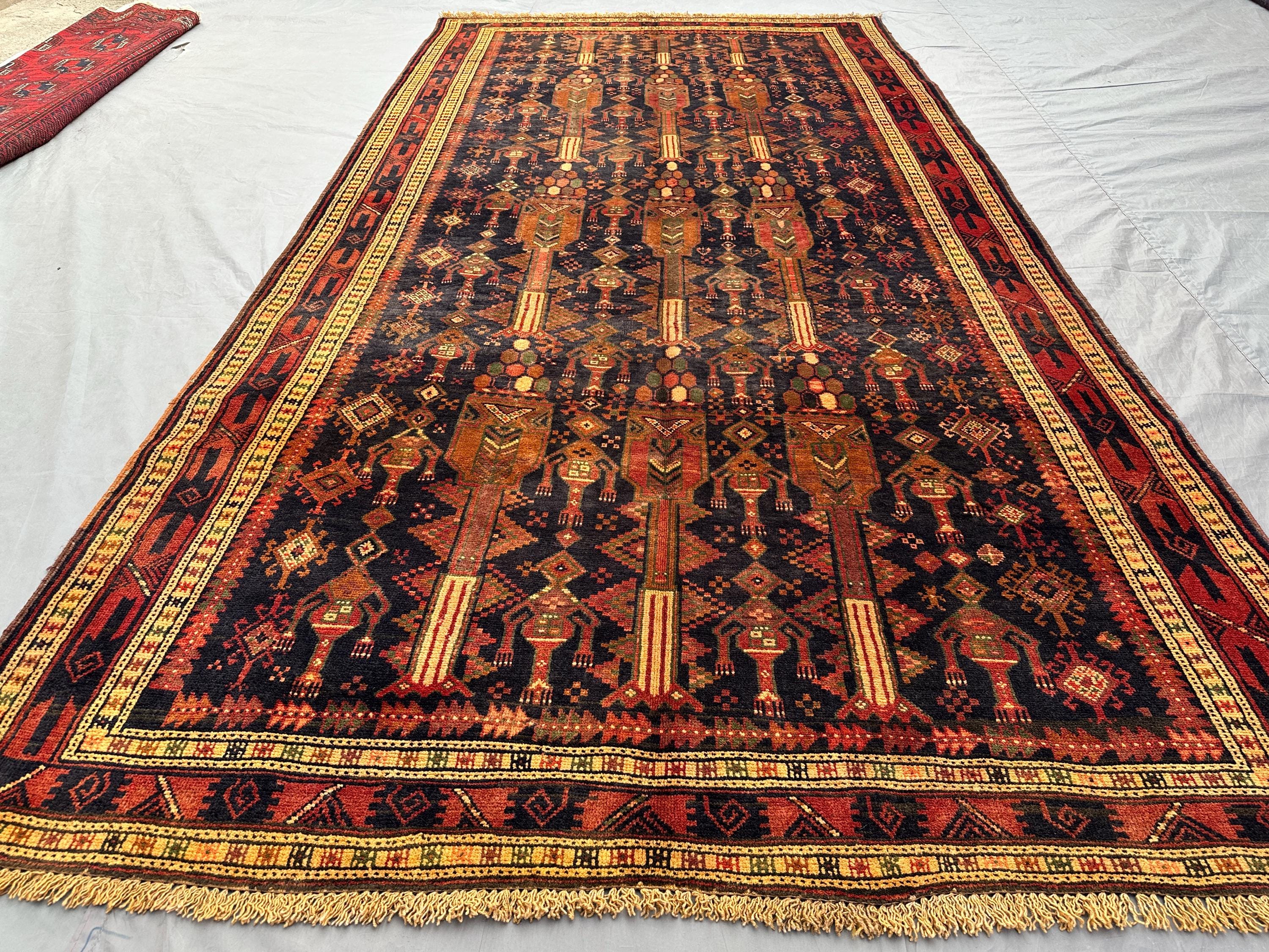 5x10 Antique Afghan Baluch Runner Rug | Wide Tribal Wool Rug, Hand Knotted Long Corridor Rug | Dark Red Boho Floor Carpet, Hallway Decor Rug