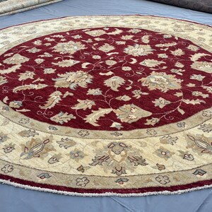 8 x 8 Afghan Hand-Knotted Modern Soft Pile Oval Oushak Design Luxury Wool Rug Elegant Floral Pattern Stylish Living Room Decor | Bedroom rug image 9