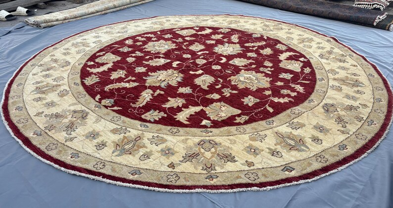 8 x 8 Afghan Hand-Knotted Modern Soft Pile Oval Oushak Design Luxury Wool Rug Elegant Floral Pattern Stylish Living Room Decor | Bedroom rug image 9