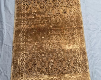 2.8x4.3 ft Antique Afghan Turkoman Rug – Hand Knotted Terracotta Faded Carpet, Rare Small Rug, Distressed Low Pile Tribal Rug Accent Decor