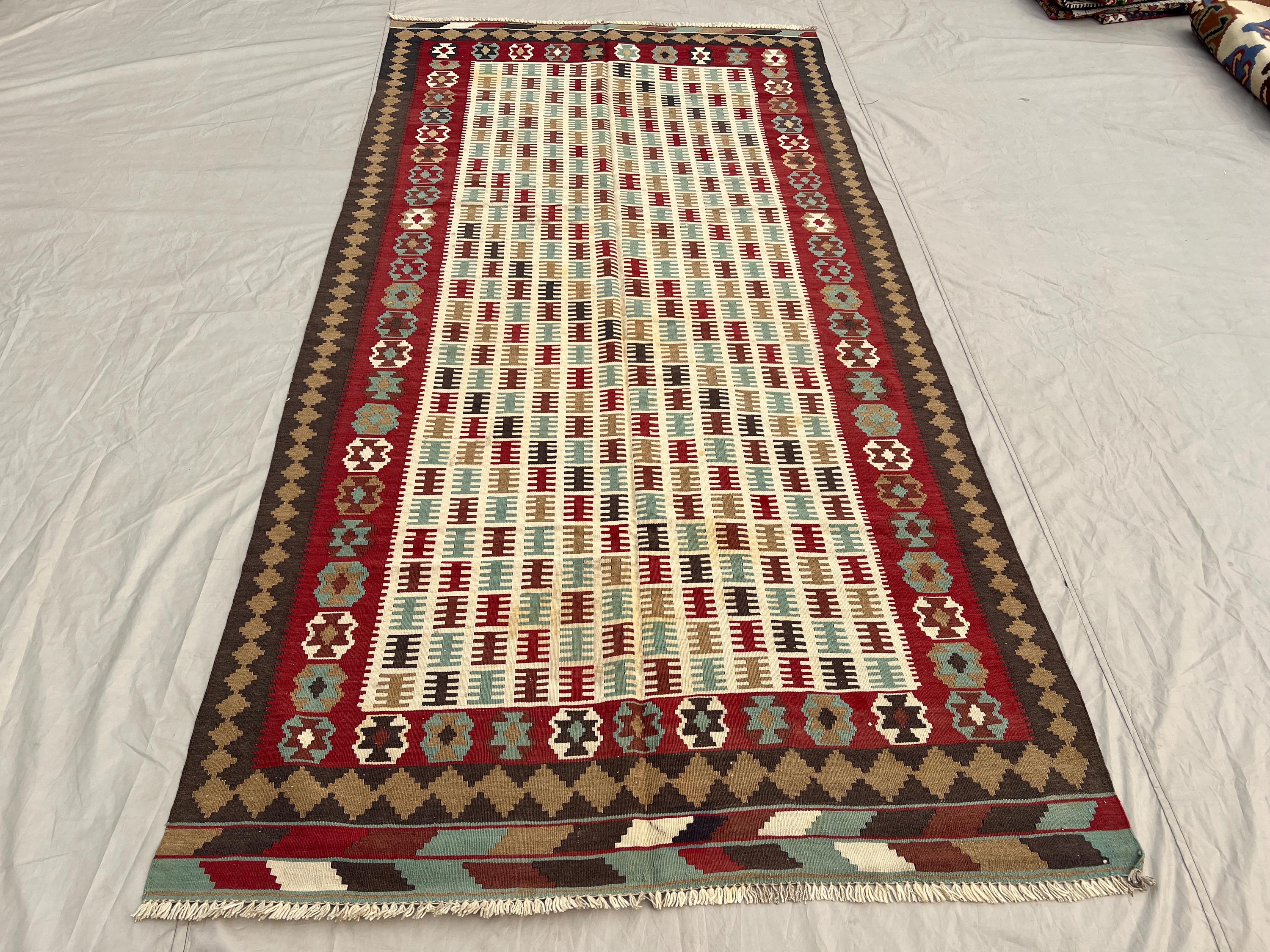 9'3x4'8 ft Vintage Afghan Baluchi Kilim - Tribal Geometric Design, Handwoven, Wool, Flatweave Rug Living Room