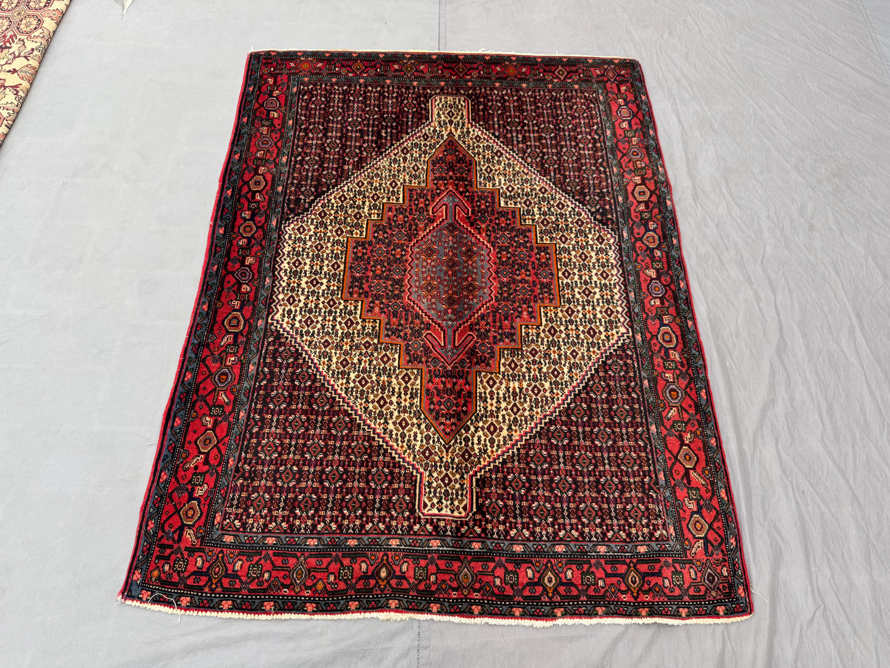 4 x 5 ft Turkish Hand Knotted Vintage Rug Soft Pile One of a Kind Small Area Carpet Traditional Medallion Design Home Decor