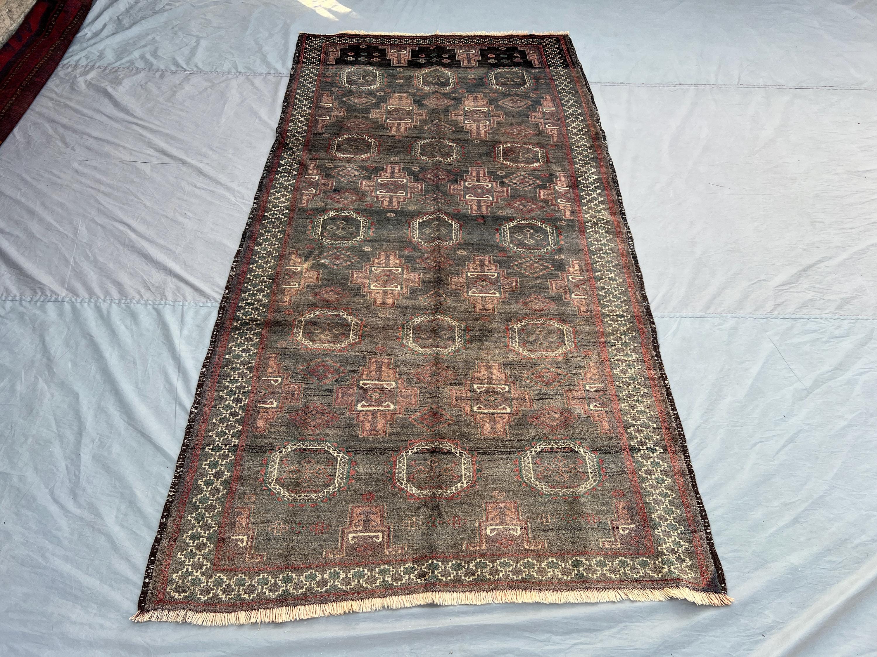5x10 Antique Afghan Baluchi Runner Rug | Tribal Wide Hallway Rug | Vintage Wool Rug | Geometric Nomadic Handma