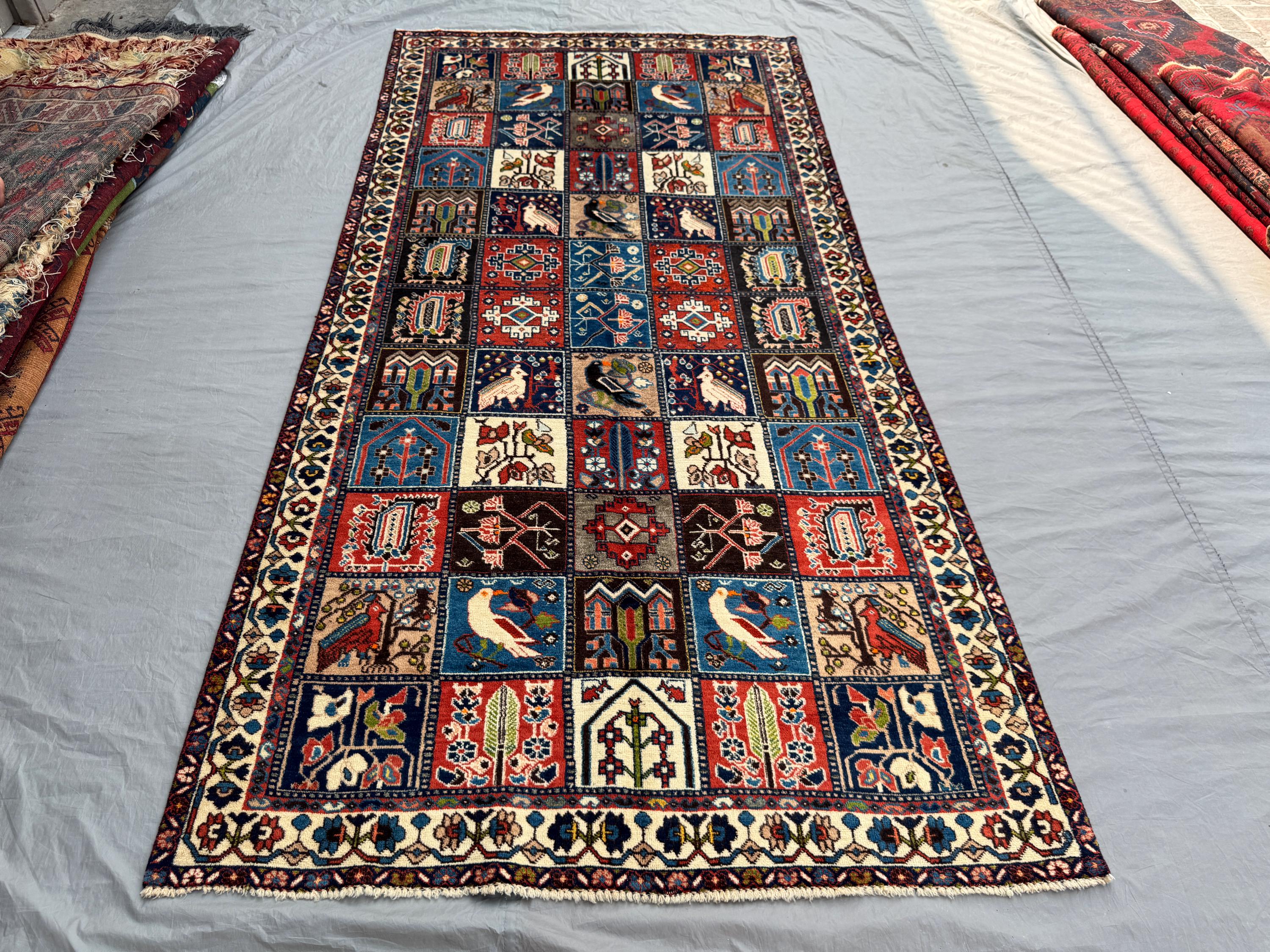 5 x 10 ft Afghan Hand-Knotted Vintage Balochi Rug Pictorial Animal Print Soft Wool Pile Rare Tribal Design, Ideal for Living Room, Bedroom