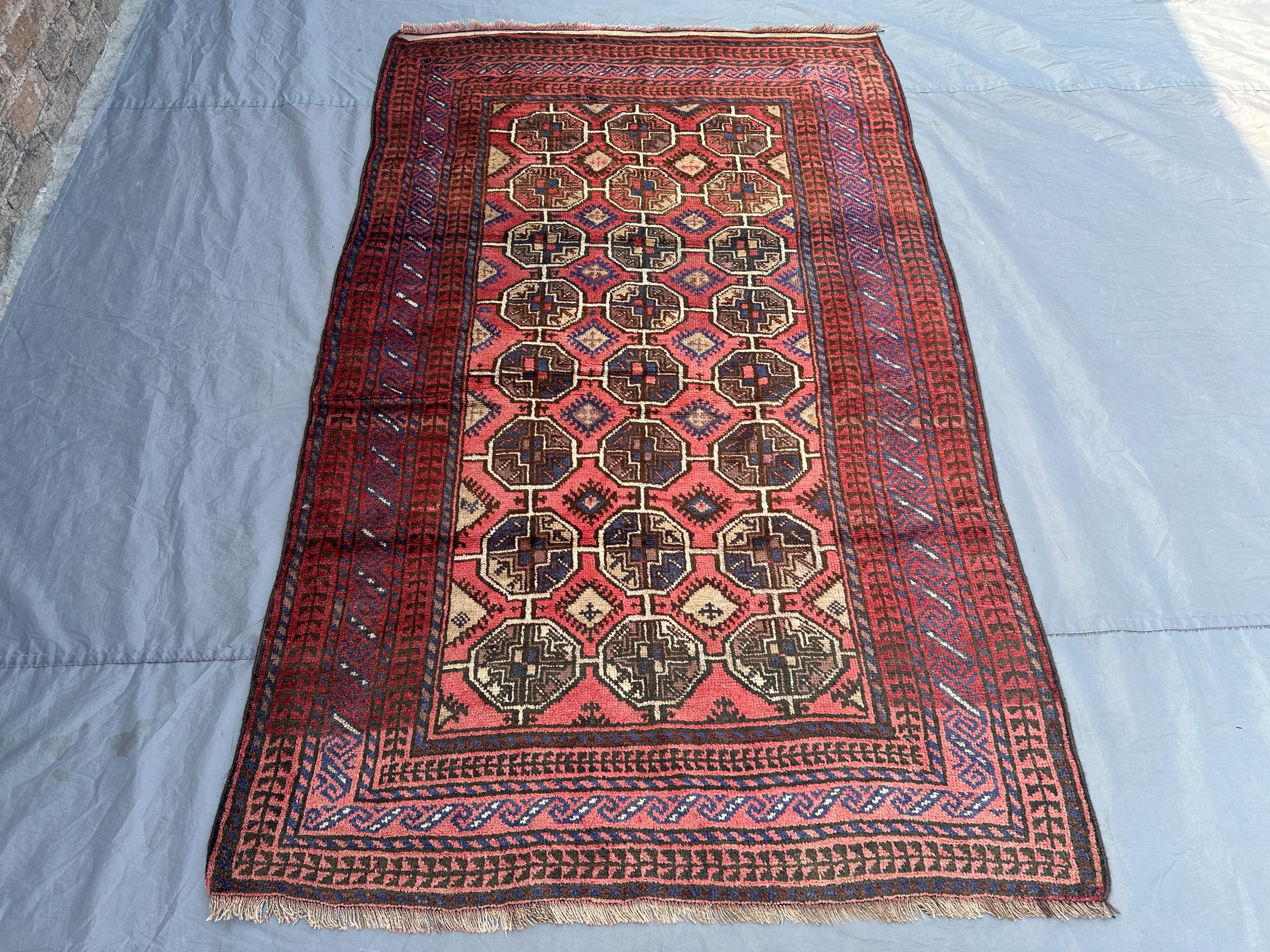 5x7 ft Vintage Afghan Hand Knotted Rug Turkoman Bokhara Dog Foot Design, Tribal rug Rare Oriental One of a Kind Area Rug | living room decor