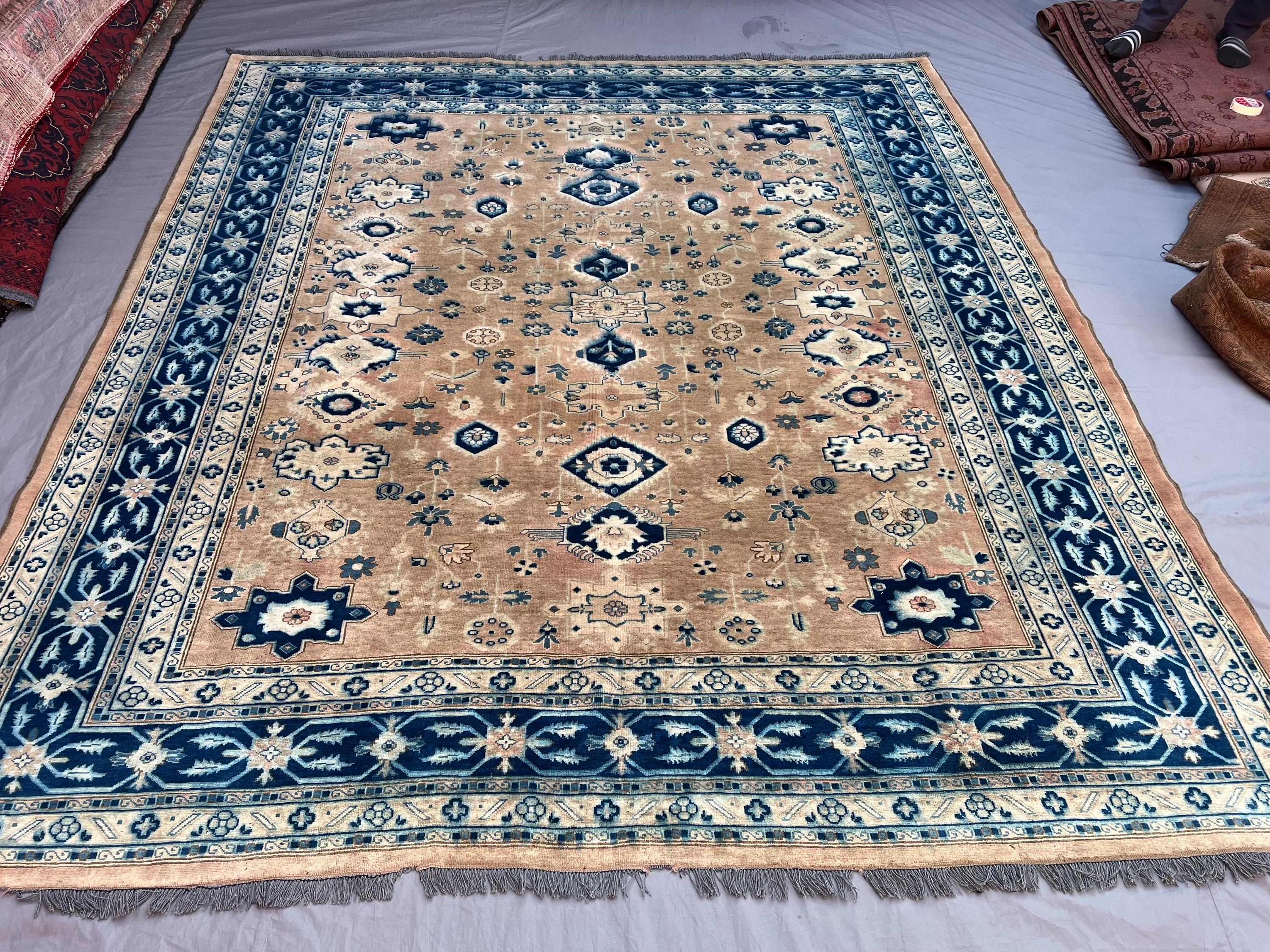 Vintage 8'3x9'4 ft Turkish-Inspired Large Area Rug Soft Pile, Floral Medallion Design, Handwoven 100% Wool, Li