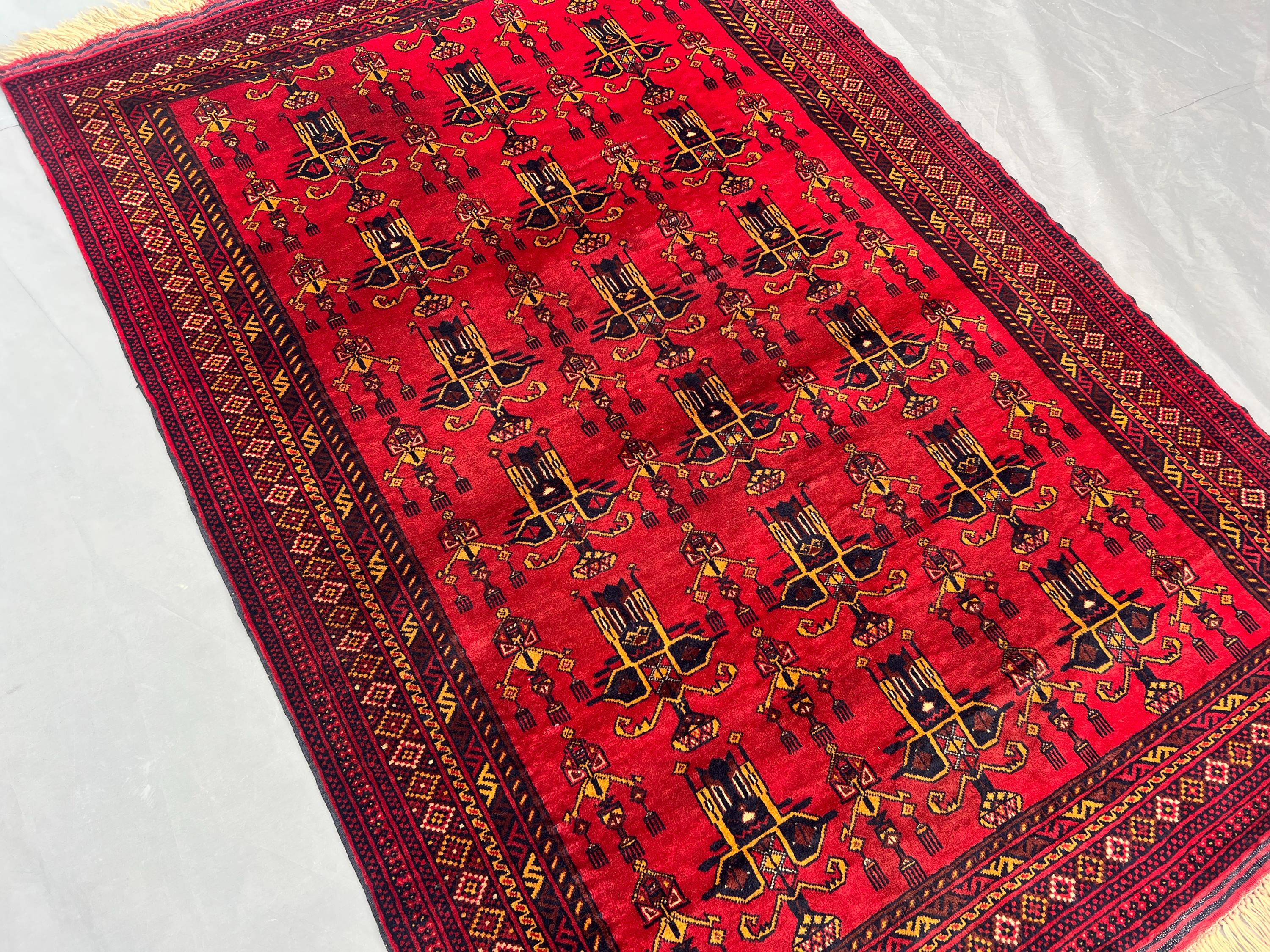 3'10 x 5'5 ft Antique Afghan Baluchi Rug, Hand Knotted Wool Oriental Rug, Nomadic Tribal Art Carpet, Vintage Rare Soft Pile Area Rug Decor