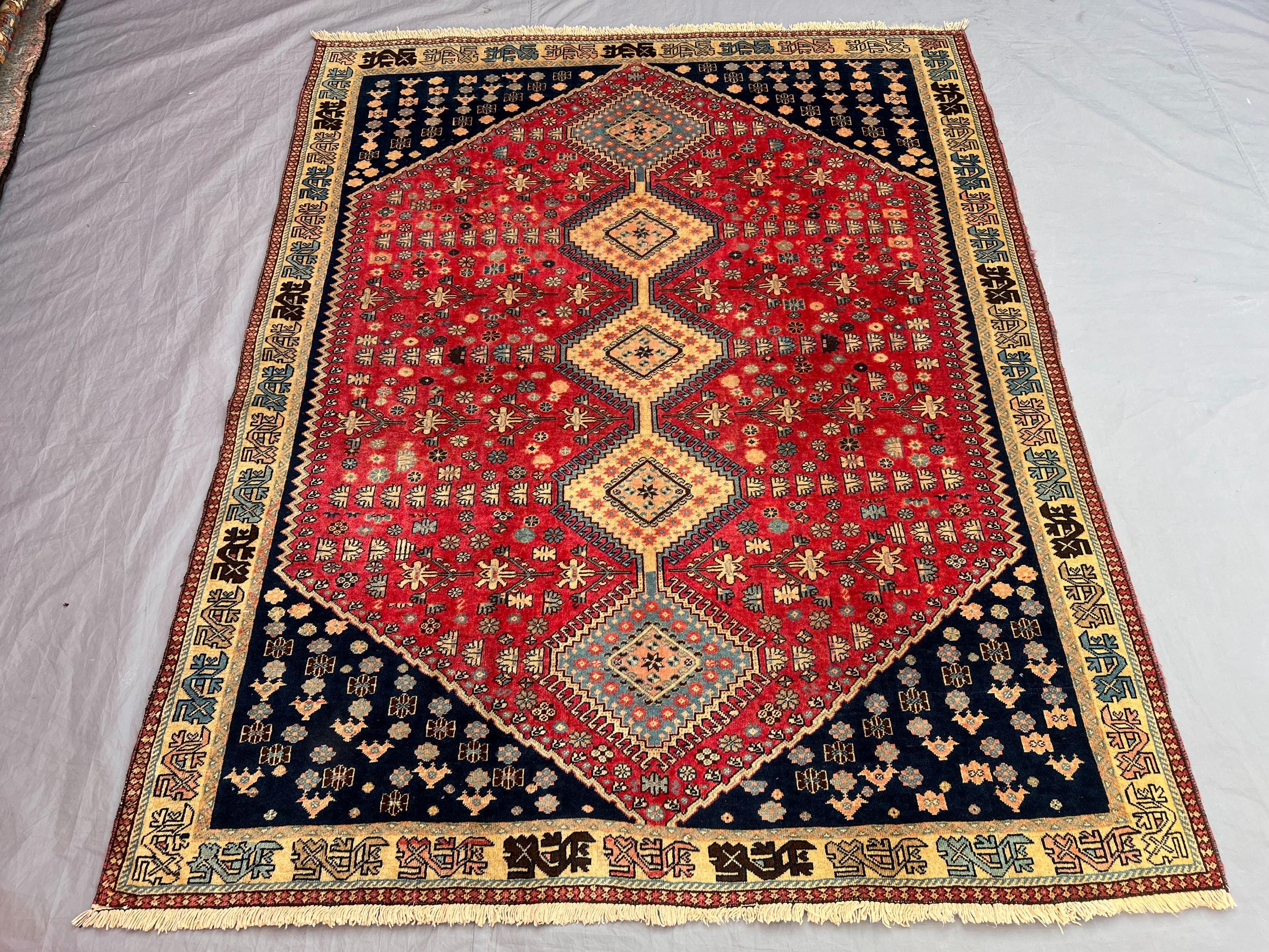 5' x 6'3" Vintage Afghan Hand-Knotted Rug, Geometric Tribal Wool Design, Soft Pile for Living Room, Bedroom, L